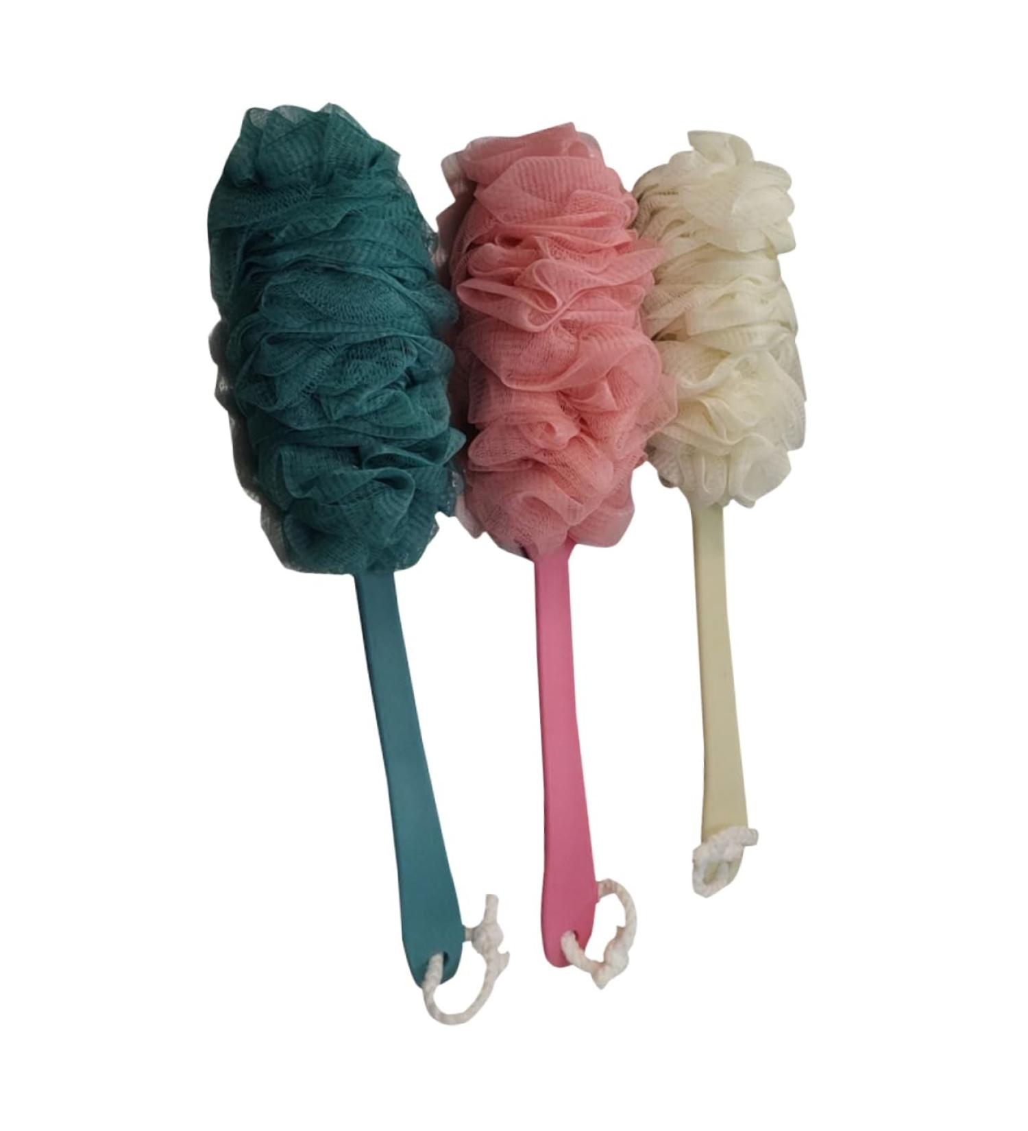 Buy Wooden Long Handle Bath Flower Sponge Set | Exfoliating Shower Balls & Towels - 3pcs for Ultimate Bath Experience - Buy Online on GoSupps.com
