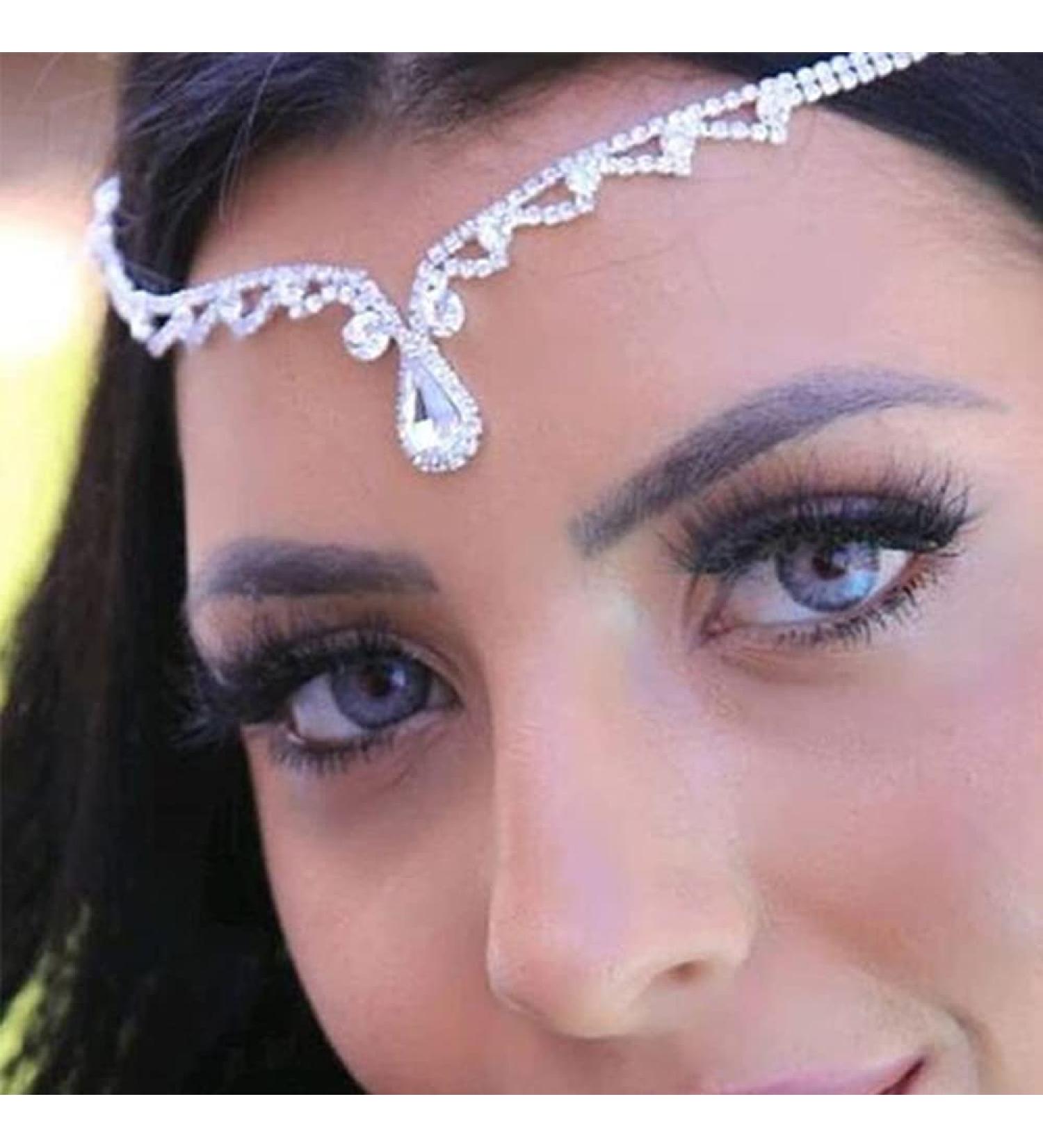 Chargances Bridal Rhinestone Forehead Head Chain Clip - Wedding Crystal Teardrop Headband for Women and Girls (Silver) - Buy Online on GoSupps.com