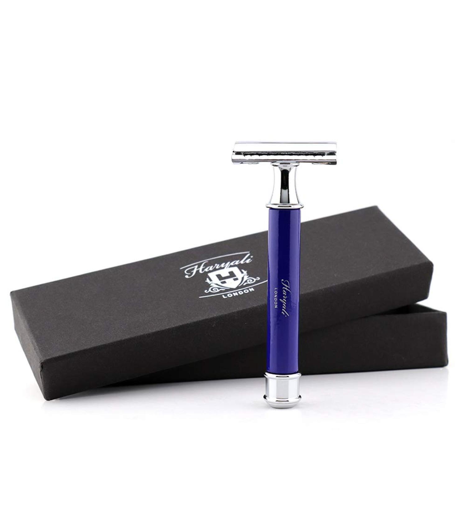 Haryali London Men's Double Edge Safety Razor with Blue Handle - Premium Beard & Moustache Grooming Tool for Smooth Shaving - Buy Online on GoSupps.com