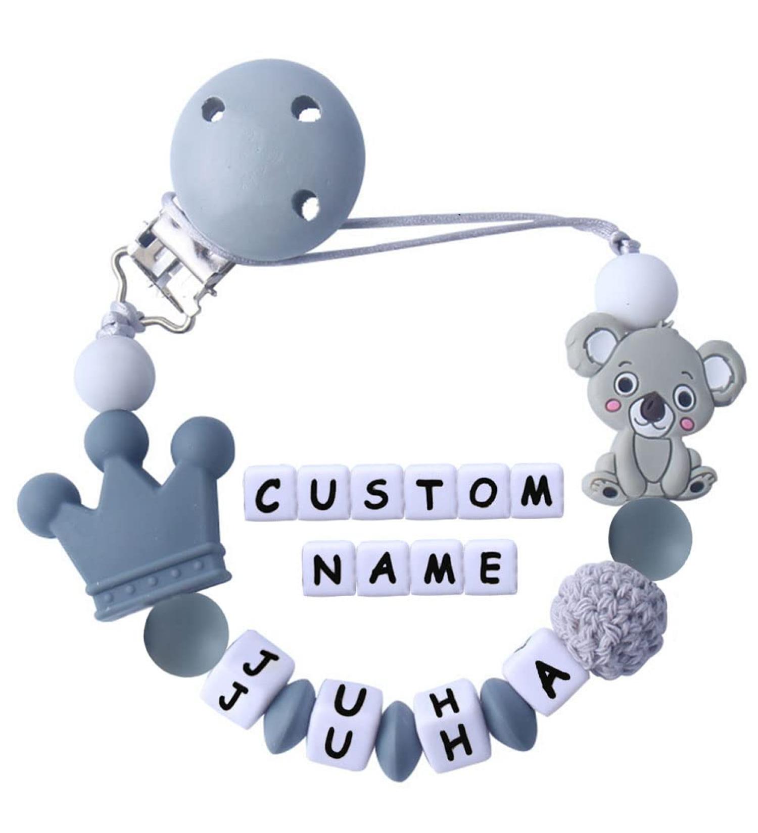 Personalized Pacifier Clip with Name Handmade Silicone Pacifier Clip Teething Soother Chew Toy Gift for Boys Girls - Buy Online on GoSupps.com