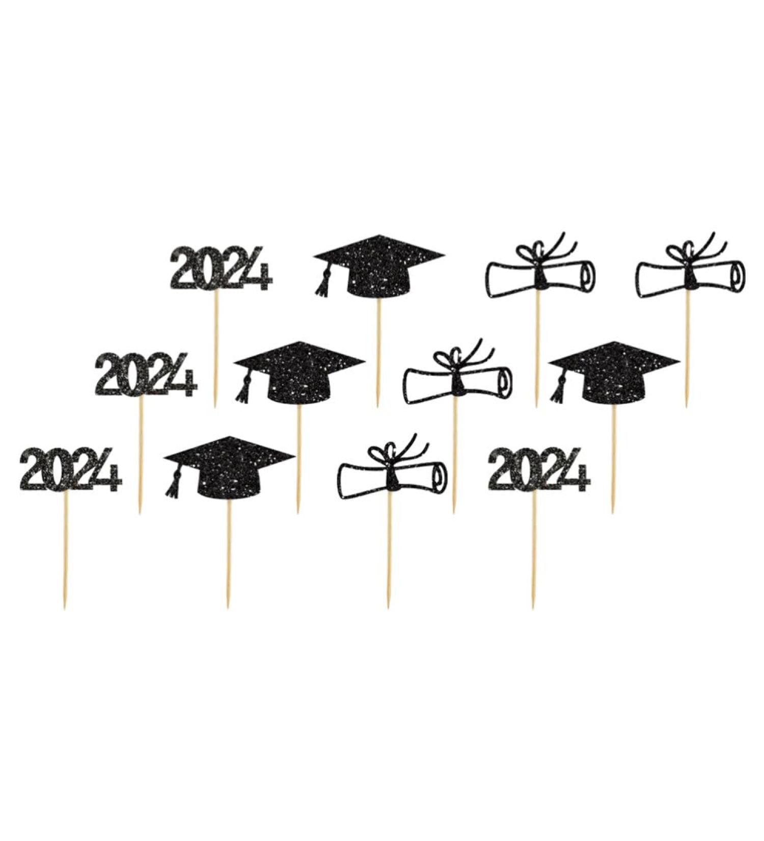 TOPBATHY 2024 Graduation Theme Cupcake Toppers 12pcs Glitter Grad Cap Cake Picks 2024 Diploma Appetizer Picks for Graduation New Years Party Cake Decorations - Buy Online on GoSupps.com