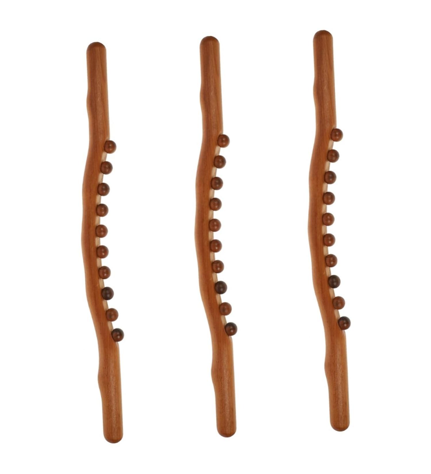 Lurrose 3-Stick Roll Rod with 10 Pearl Muscle Suction | Wooden Hand Massager & Body Massage Roller | Manual Muscle Roller for Neck & Back Therapy - Set of 3 (52x4x2 cm) - Buy Online on GoSupps.com