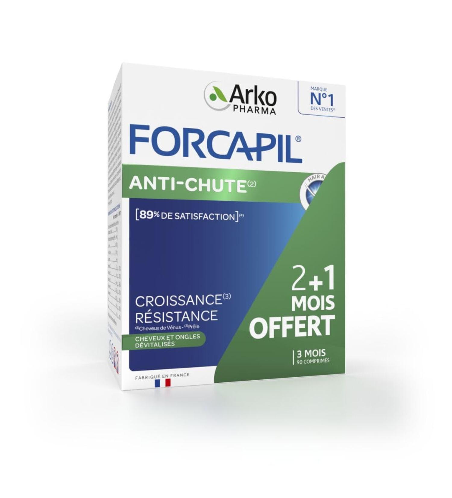 Arkopharma - Forcapil Anti-hair loss | Food Supplement Hair and Nails - Prevents Hair Loss - Resistance - Growth | 3 months - 90 tablets - Buy Online on GoSupps.com