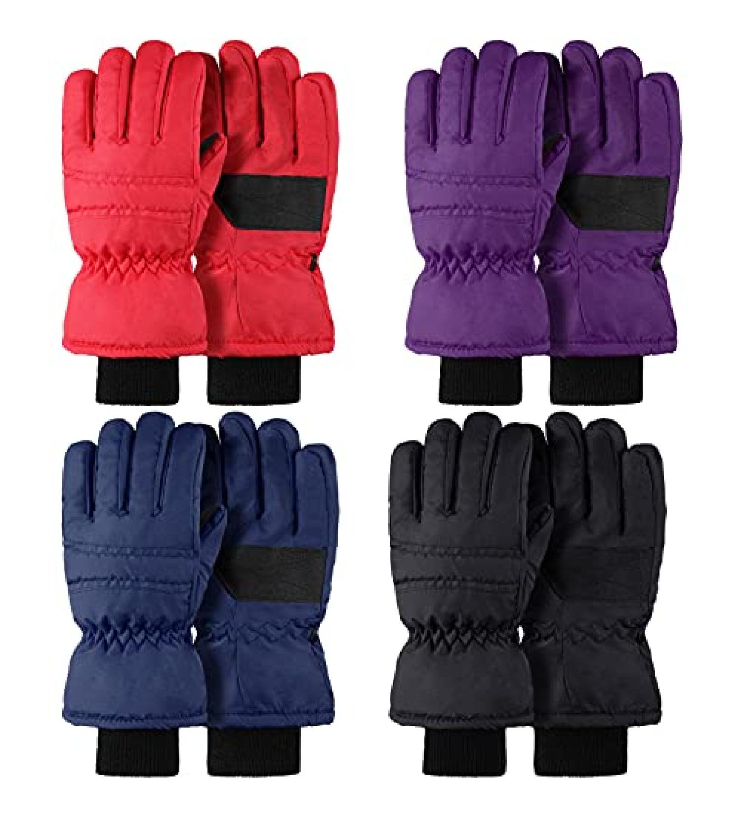 Kids Winter Ski Gloves - 4 Pairs Waterproof Mittens for Toddlers, Full Finger Snow Gloves in Purple, Black, Red, Navy Blue - Ages 1-3 - Buy Online on GoSupps.com