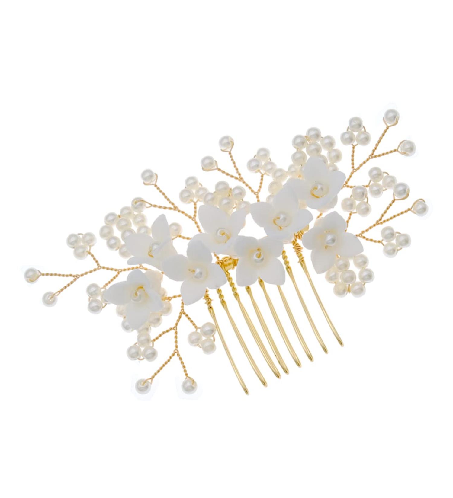 MERRYHAPY Bridal Comb Hair Gems for Women Floral Hair Accessories Bridal Hair Comb Pearl Wedding Hair Accessories Pearl Headpiece for Wedding Flower Hair Comb Bride Flower Pearl Manual - Buy Online on GoSupps.com