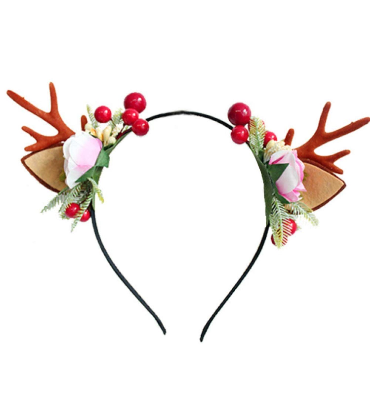 Flower Headband Flower Antlers Hairband Elk Deer Animal Horns Hair Band Hair Hoop Headwear Halloween Christmas Hair Accessories Photography Props for Women Girls - Buy Online on GoSupps.com