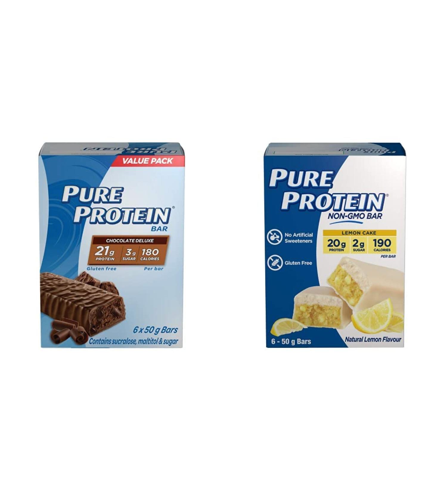 Pure Protein Bars - Nutritious Gluten Free Whey Protein Bars (Chocolate Deluxe + Lemon Cake) - Buy Online on GoSupps.com