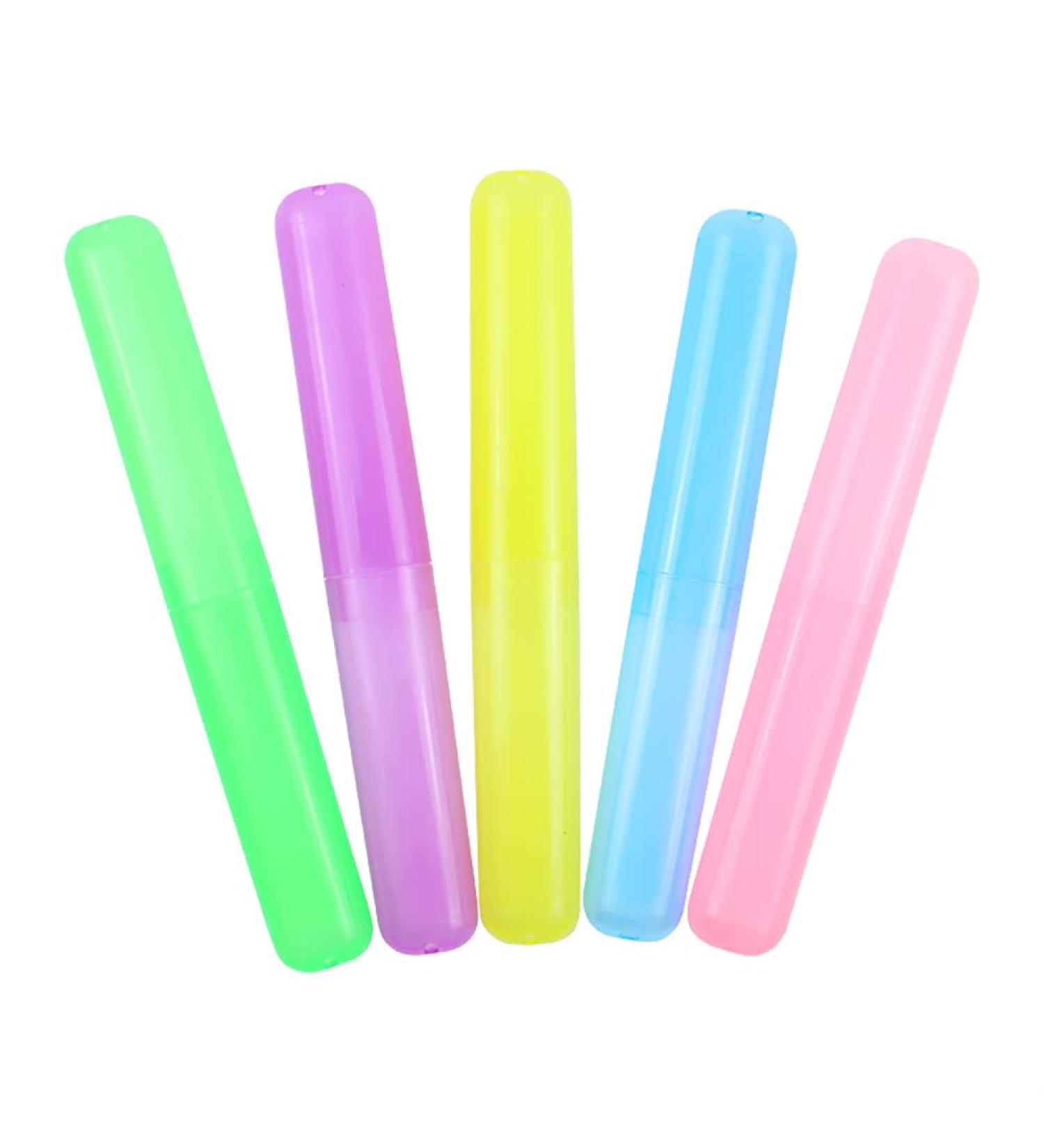 Eco-Friendly Portable Toothbrush Case Set - 5PCS Transparent Candy-Colored Travel Covers for Camping School & Business Trips - Buy Online on GoSupps.com