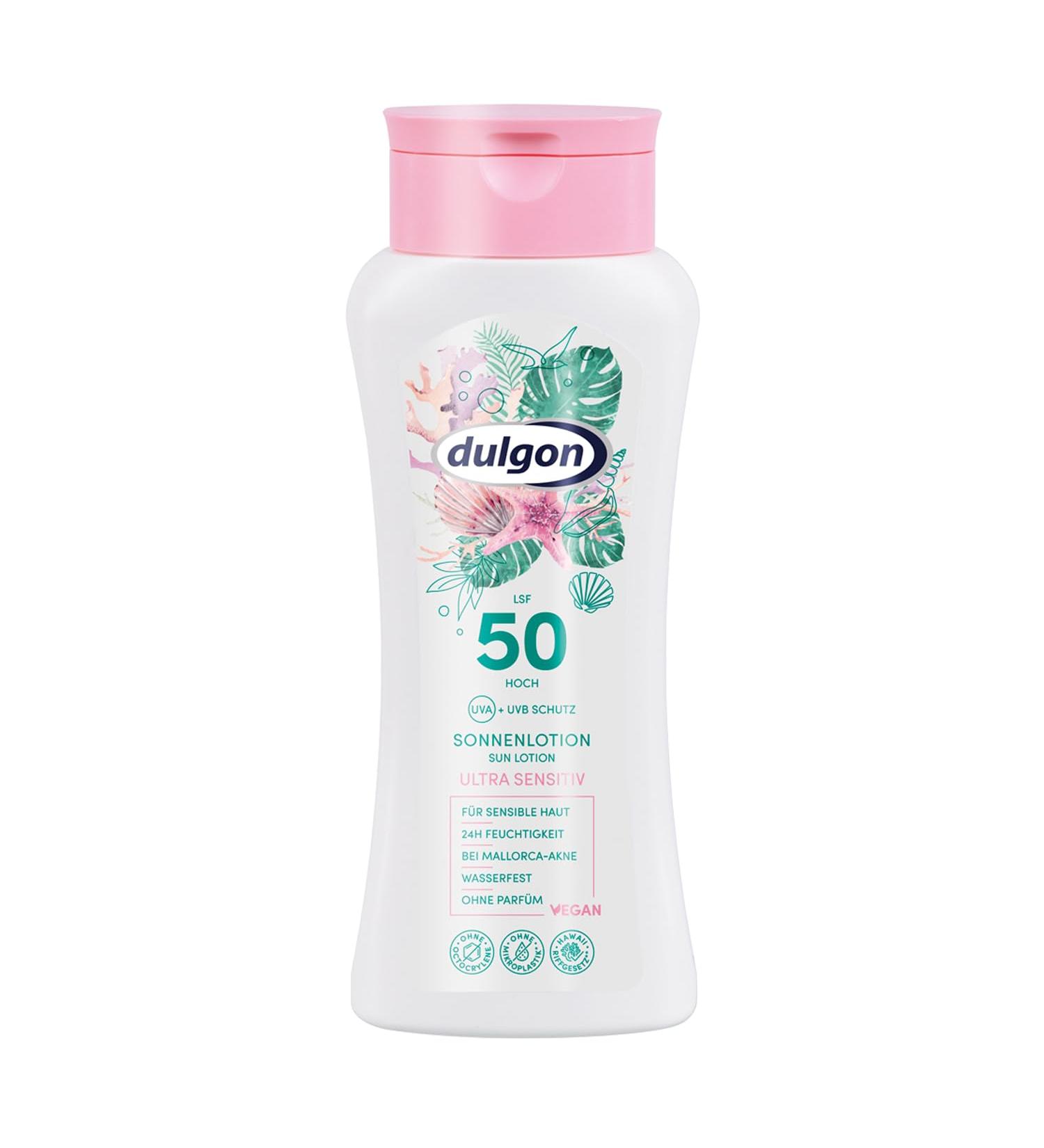  Dulgon Dulgon Ultra Sensitive Sunscreen Lotion SPF 50 200 ml Octocrylene-free sunscreen UVA/UVB protection Waterproof vegan and microplastic-free SPF 50 cream - Buy Online on GoSupps.com