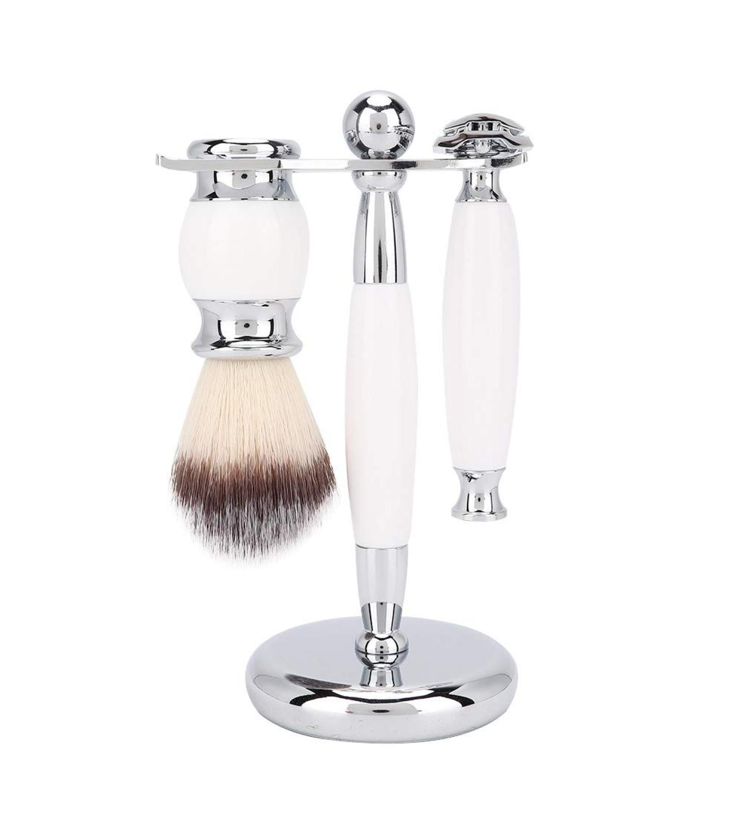 Manual Shaver Retro Classic Razor Set for Men | White Beard Brush & Stand Holder | International Shipping Available - Buy Online on GoSupps.com