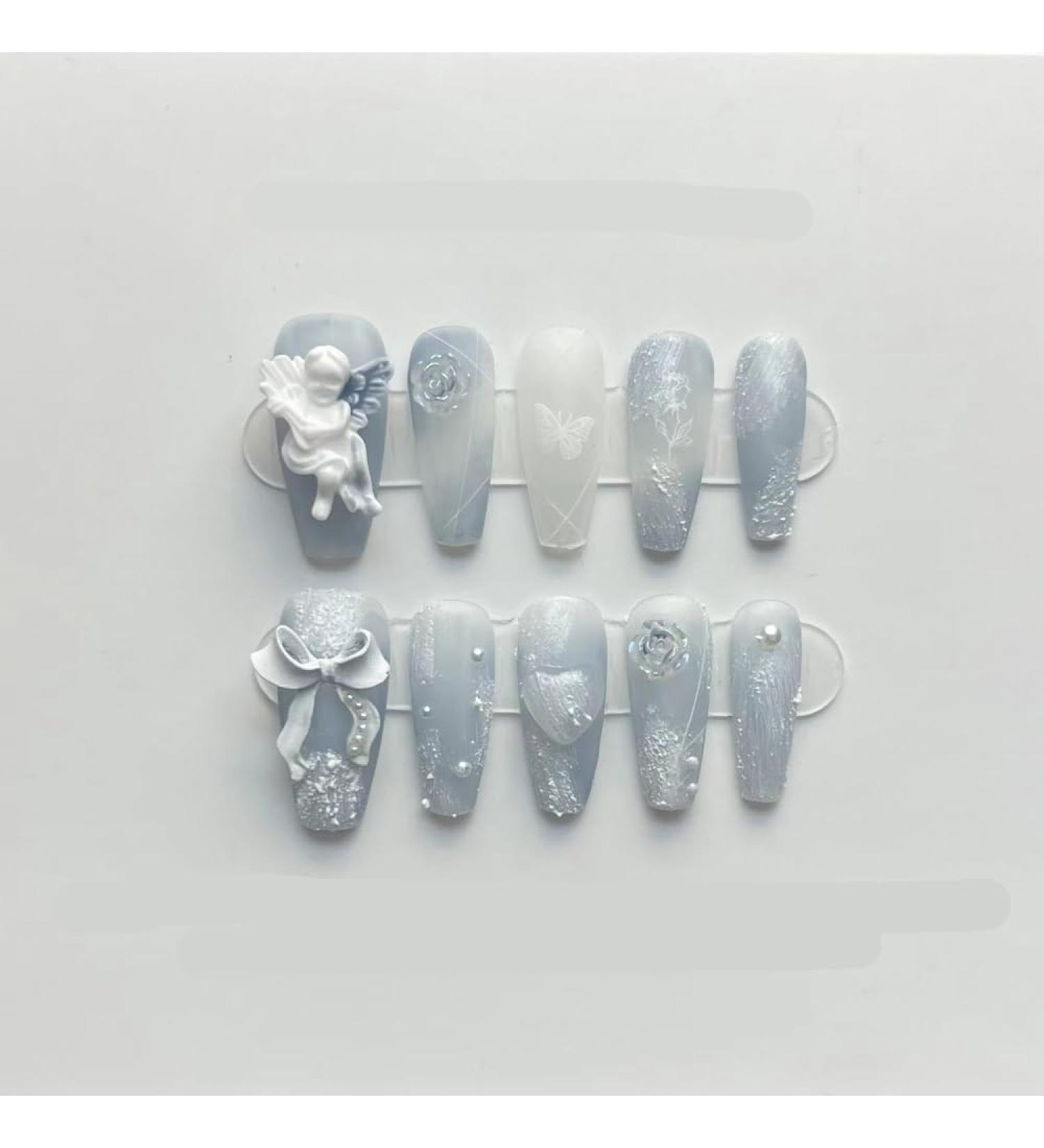 Handmade Blue Nail Patches for Rose Angels - Fake Nails and Manicures(Long blue XS) - Buy Online on GoSupps.com