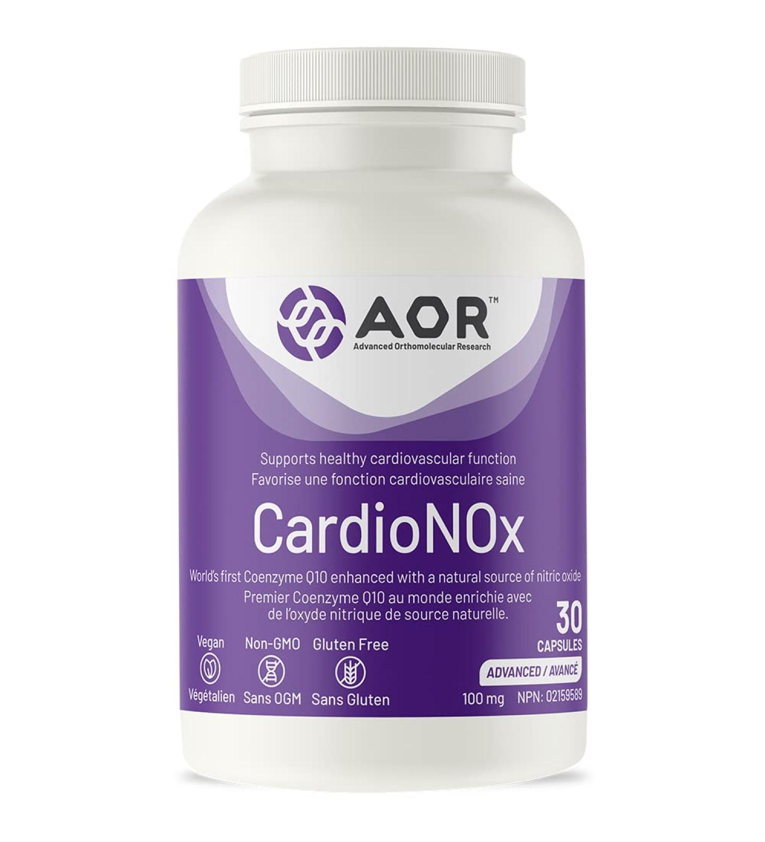 AOR - CardioNOx 30 Capsules - Coenzyme Q10 100mg - Ubiquinone CoQ10 100mg Capsules - Cardio Heart Health Nitric Oxide Flow Blood Pressure Support Energy Support Healthy Aging - Cardiovascular Supplement - Buy Online on GoSupps.com
