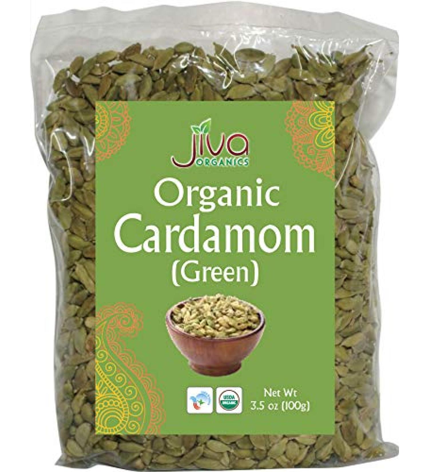 Jiva Organic Green Cardamom Pods Whole - Non-GMO - Premium Quality - 3.5 oz Bag - Buy Online on GoSupps.com