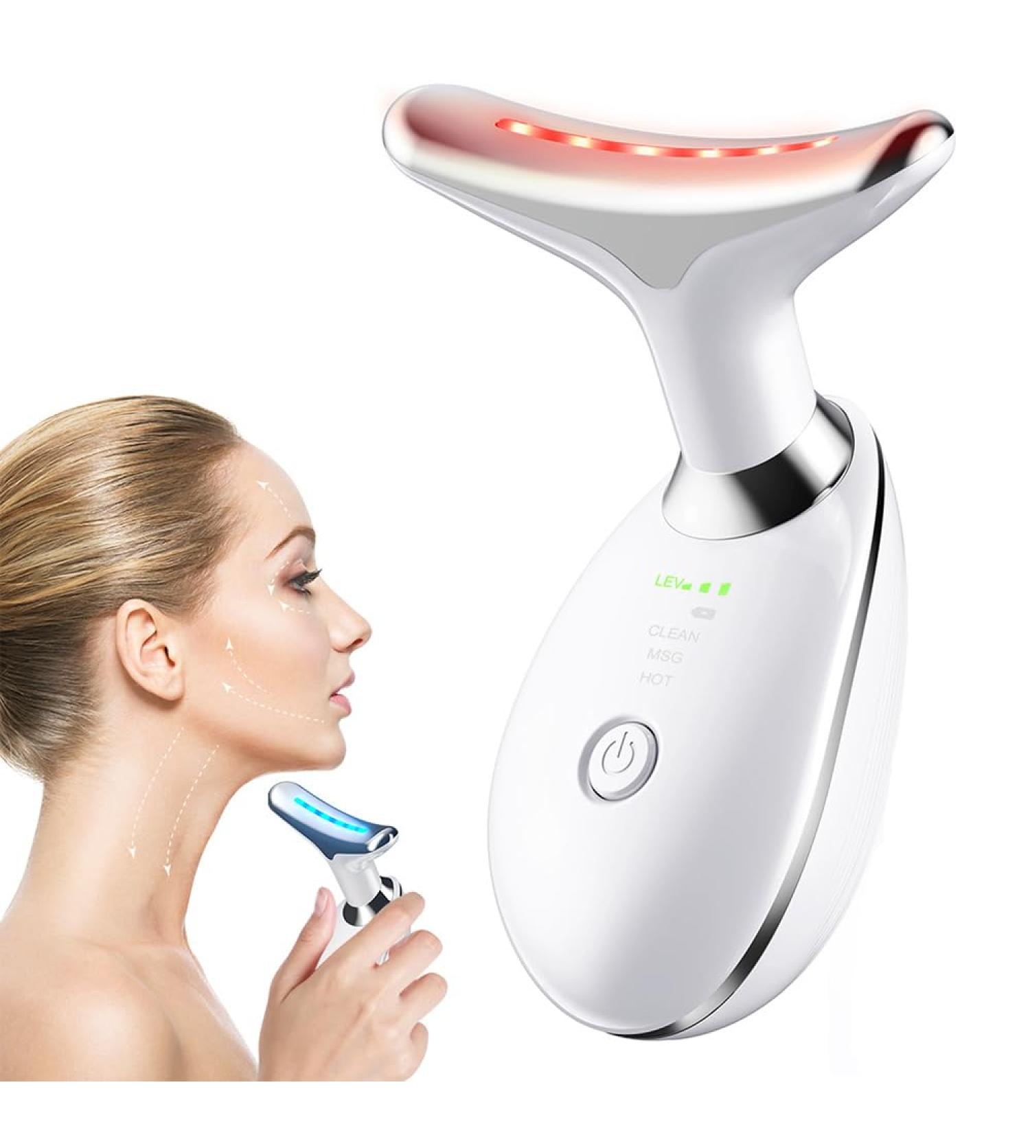 Neck Face Massager - 3-in-1 Facial Sculpting Tool with Vibration & Thermal Function | Portable Multifunctional Device (White) - Shop Now - Buy Online on GoSupps.com