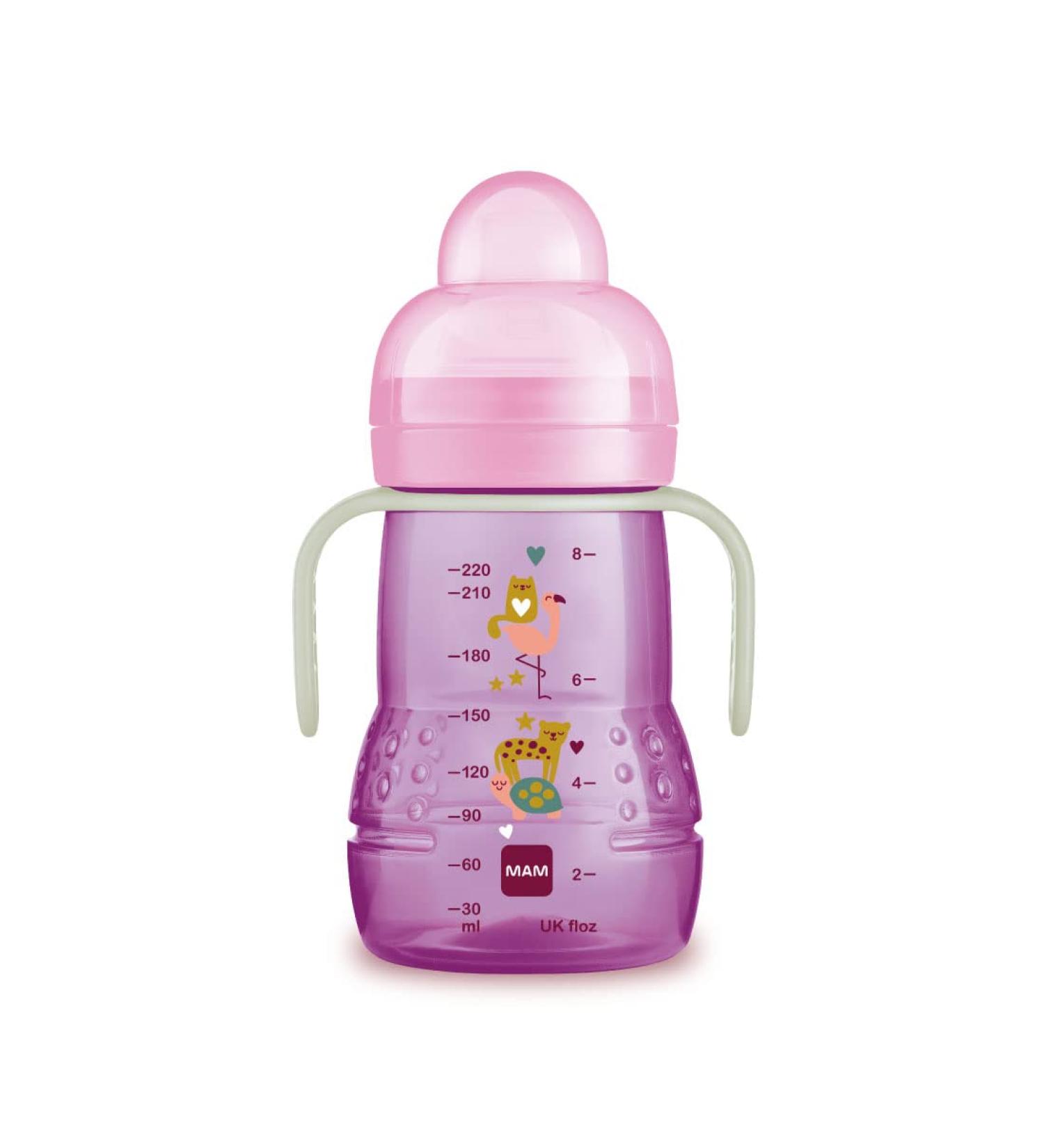 MAM Trainer Night 4+ Months - 220ml Pink Sippy Cup with Glow-in-the-Dark Handles | International Shipping Available - Buy Online on GoSupps.com