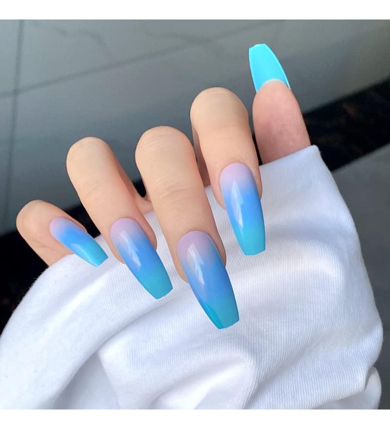 Press on Nails Professinal False Nail Kit -3D French Long Press on Nails Glossy Fake Nails Full Cover Ballerina Nails Tips 24 Pcs for Women and Girls Gift - Buy Online on GoSupps.com