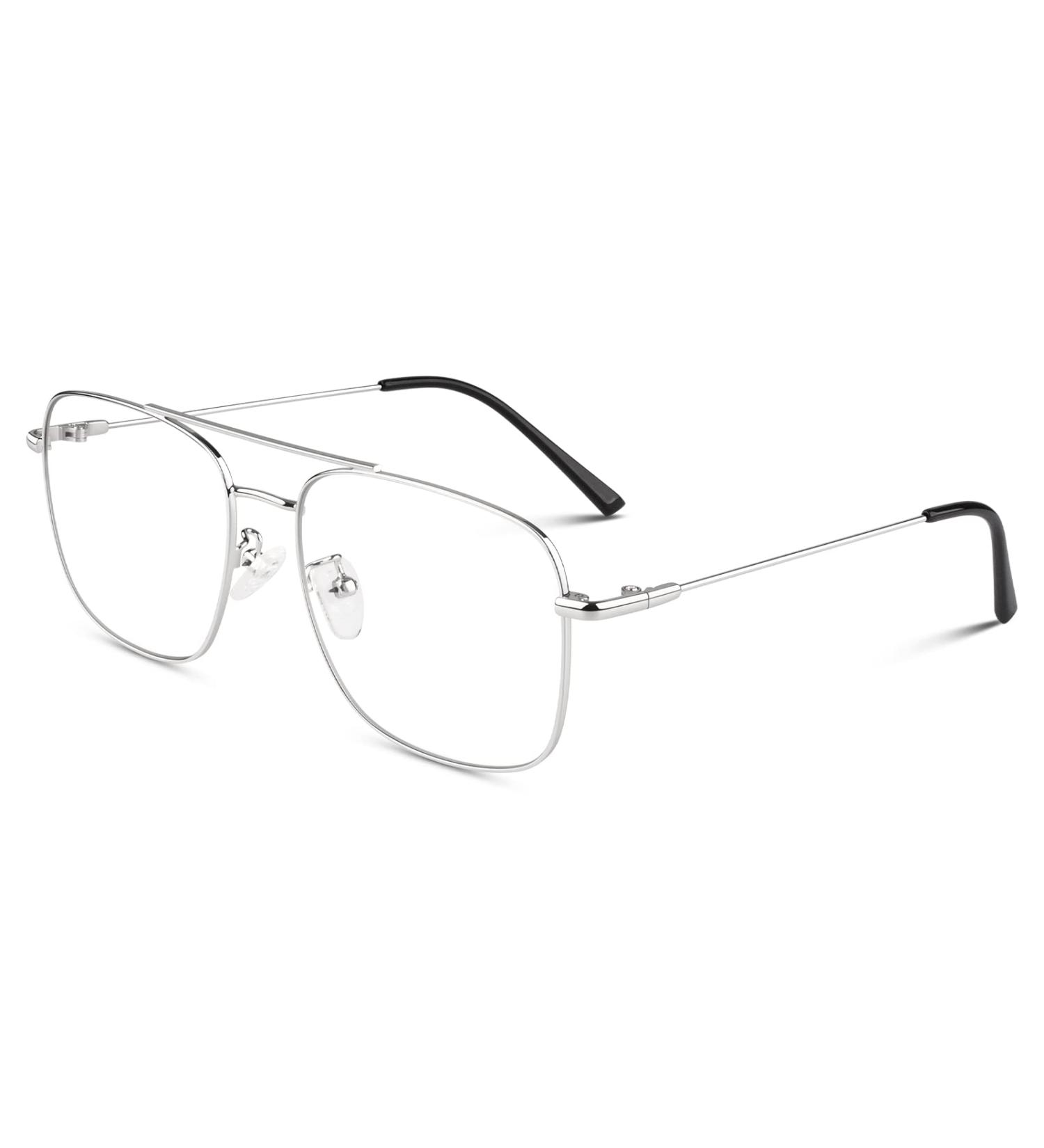 LINVO Classic Metal Frame Glasses for Men & Women - Vintage Silver Aviator Style - Non-Prescription Fashion Eyewear - Buy Online on GoSupps.com