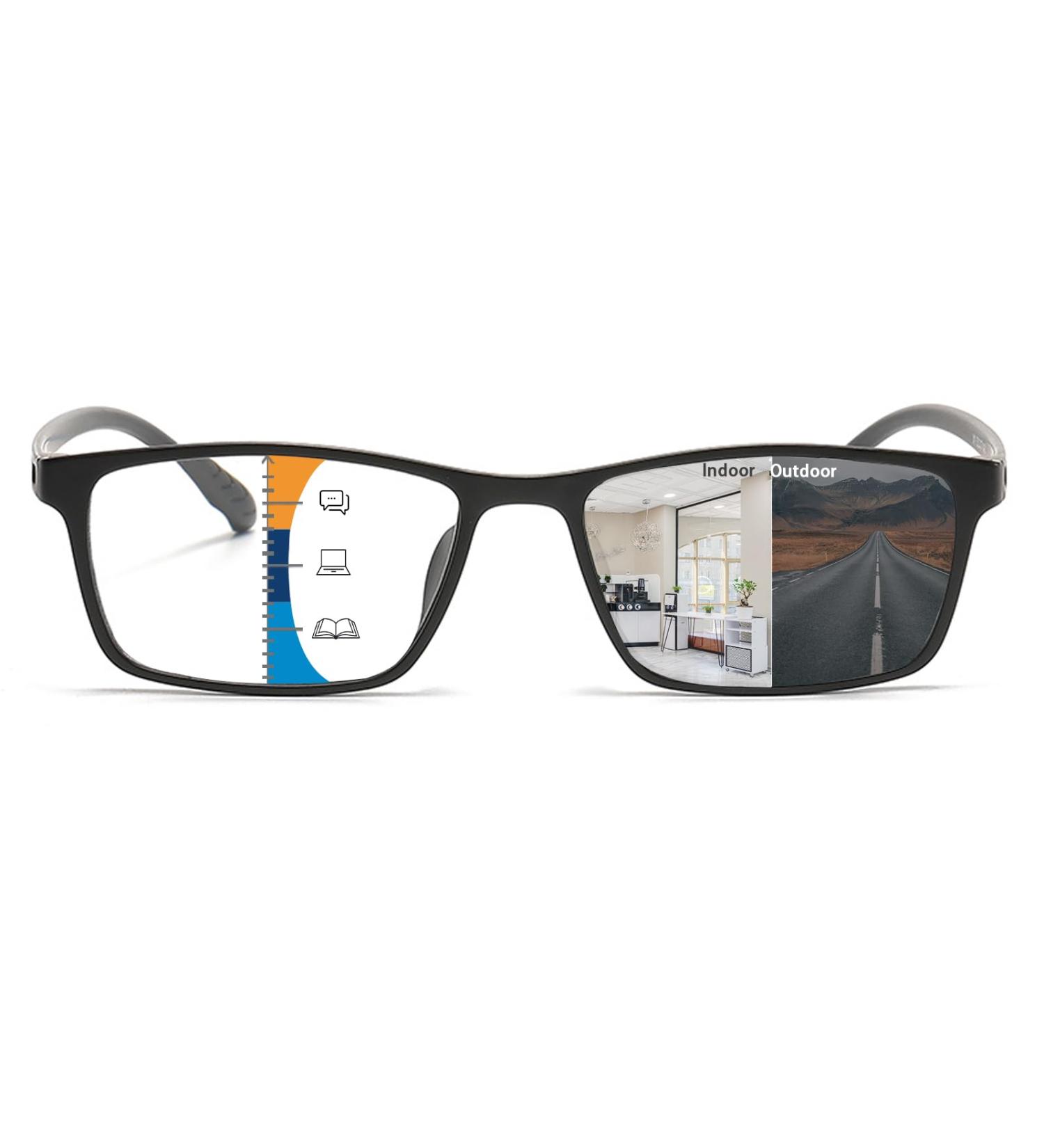 Buy Premium Progressive Multifocal Reading Glasses - Photochromic Lens Black Rectangle TR90 Seamless Transition Sunglasses 2.5 - International Shipping Available - Buy Online on GoSupps.com
