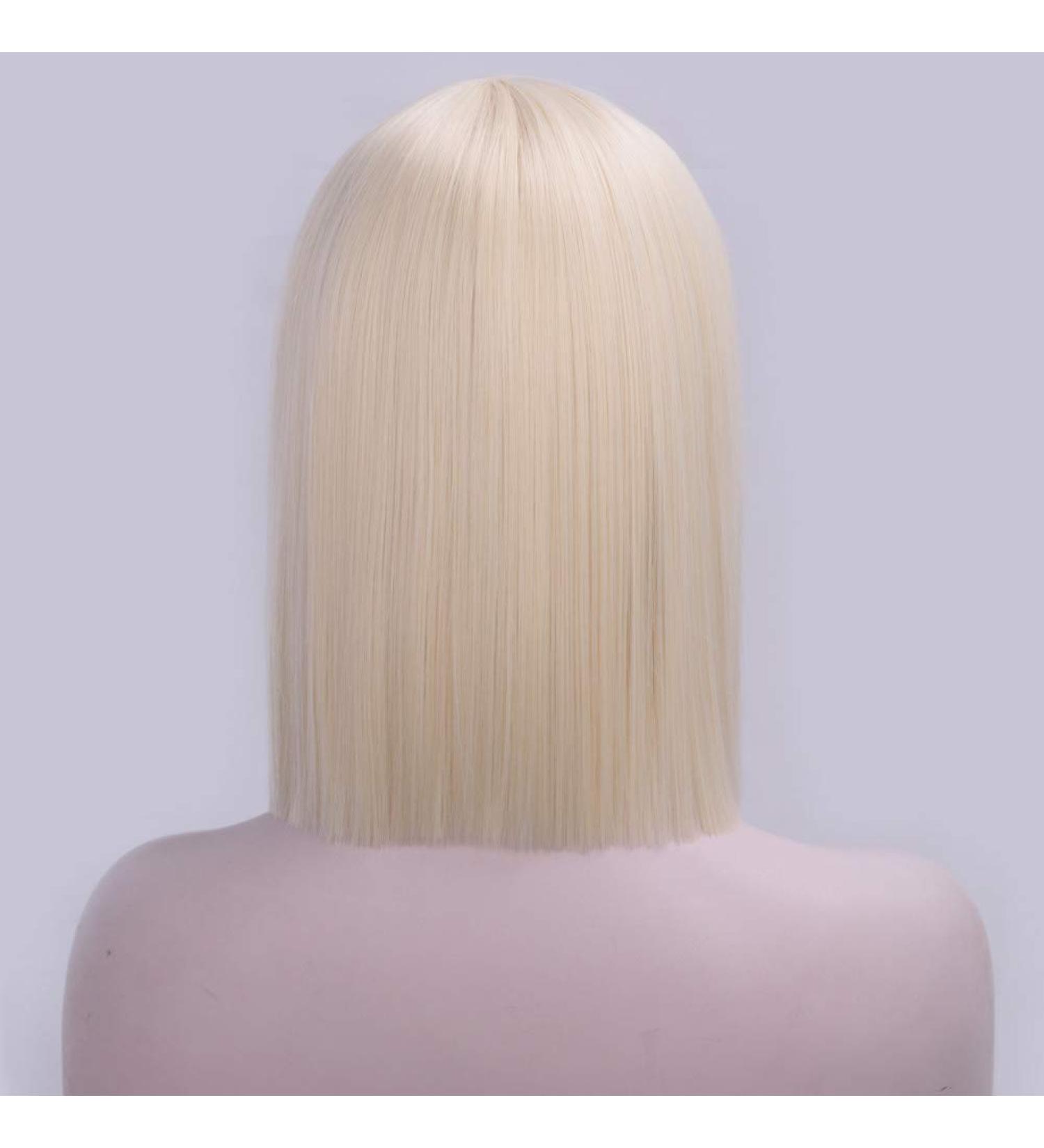 HBINGBING 12 Short Straight Blonde Bob Wig with Bangs | Heat Resistant Synthetic Wig - 4 Colors Available - Buy Online on GoSupps.com