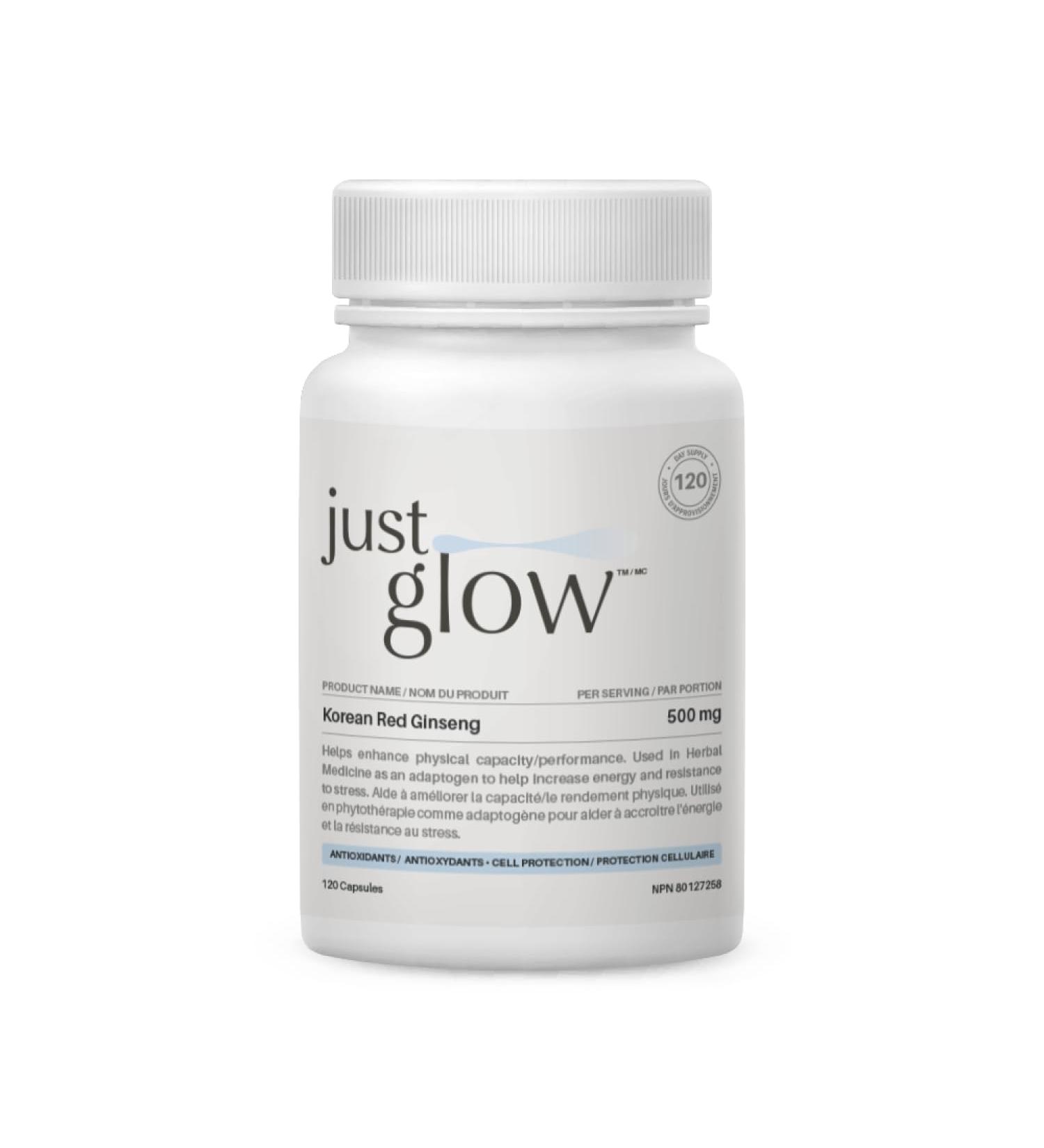 Just Glow Korean Red Ginseng 2500mg 120 Capsules - 5:1 Panax Ginseng Extract 500mg Per Serving - Standardized 7% Ginsenoside - Enhance Physical Performance & Increase Energy - 4 Months Supply - Buy Online on GoSupps.com