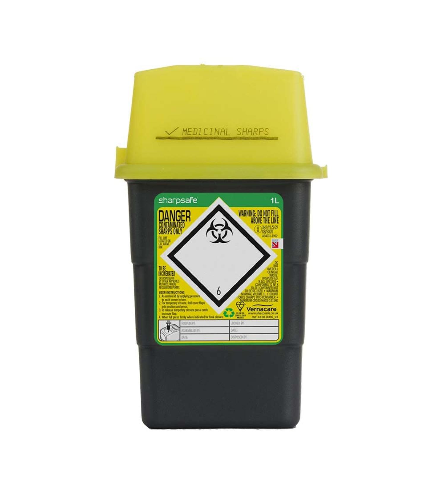 Sharpsafe 1 Litre 5th Generation Yellow /Grey -Sharps Bin Clinical Waste Disposal - Buy Online on GoSupps.com