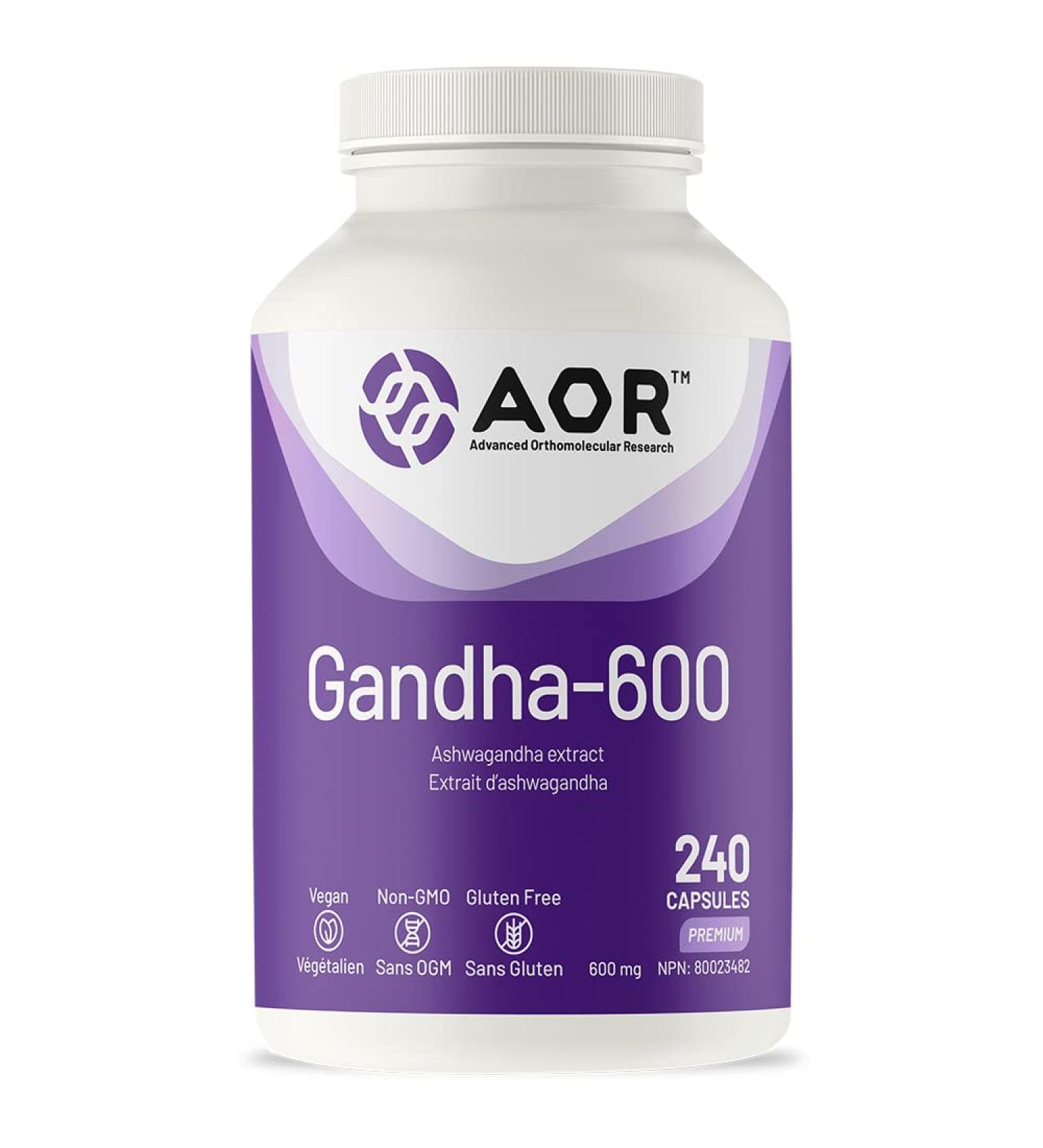 AOR - Gandha-600 240 Capsules - Ashwagandha 600mg for Edema Relief - Ashwagandha Extract Supporting Energy and Vitality - Ashwagandha Supplement for Men and Women - Buy Online on GoSupps.com