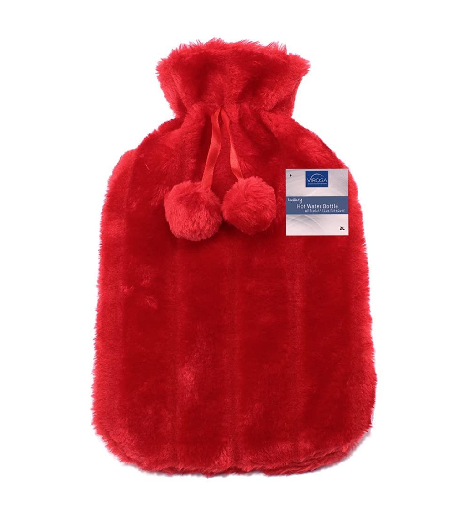 VIROSA Hot Water Bottle with Premium Cozy Fluffy Cover - Large 2L Capacity - Red | Soothes Back, Neck, and Leg Pain - Buy Online on GoSupps.com