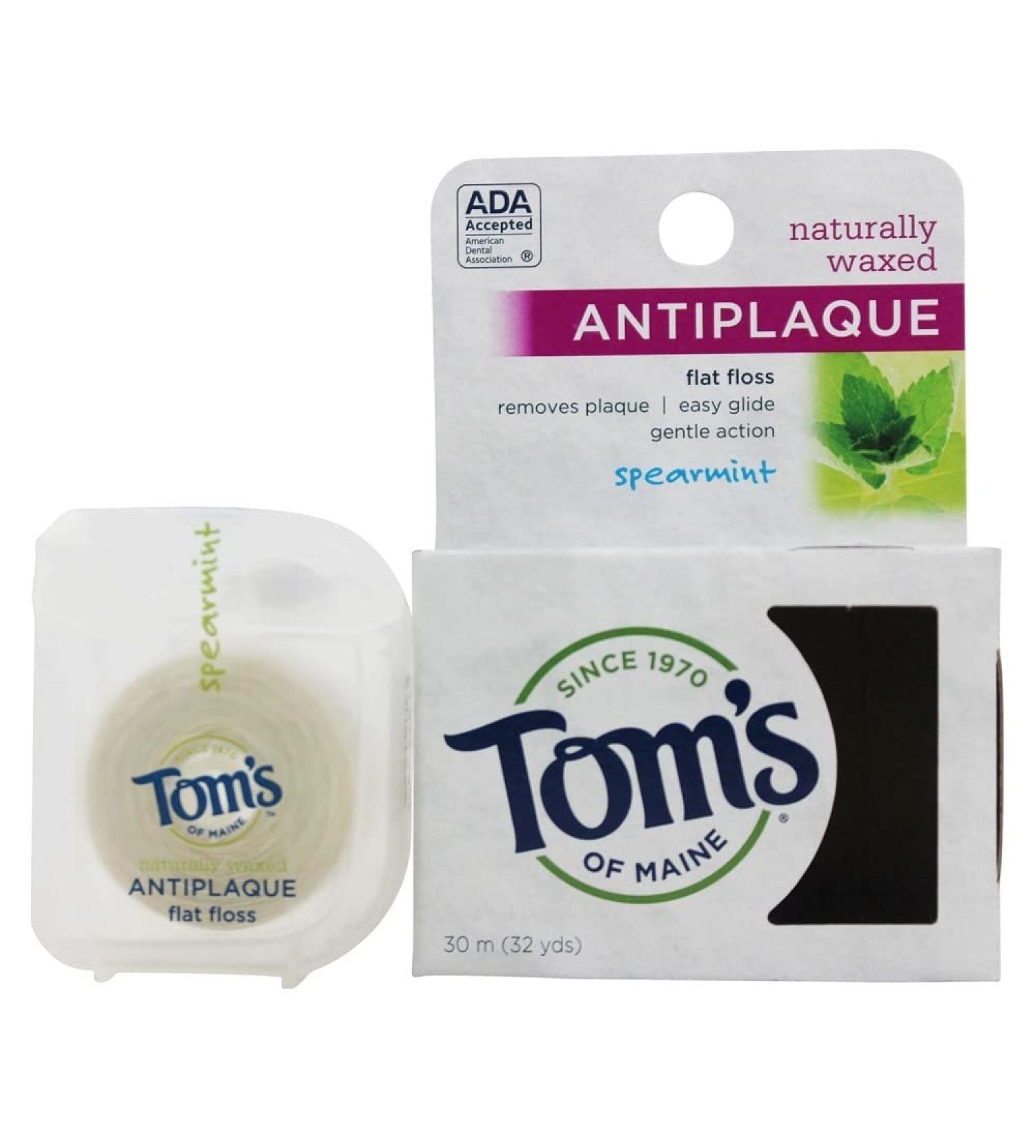 Tom's of Maine Antiplaque Flat Floss Spearmint - 32 Yards | Eco-Friendly Dental Care for Healthier Gums - Buy Online on GoSupps.com