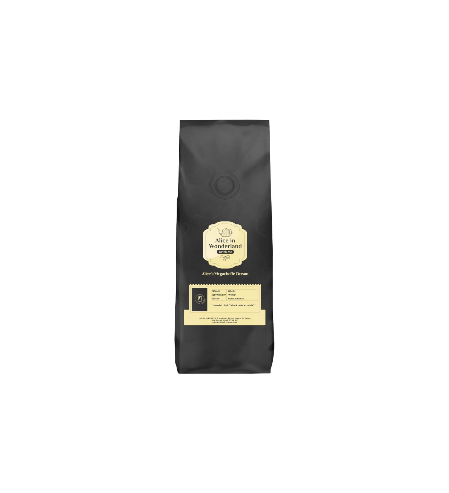 Lucky Cuppa's "Drink Me Potion" Alice's Yirgacheffe Dream - Light Roast Whole Coffee Beans - Ethiopian Coffee Beans - Single Origin - Alice in Wonderland Gifts for Women - 1kg - Buy Online on GoSupps.com