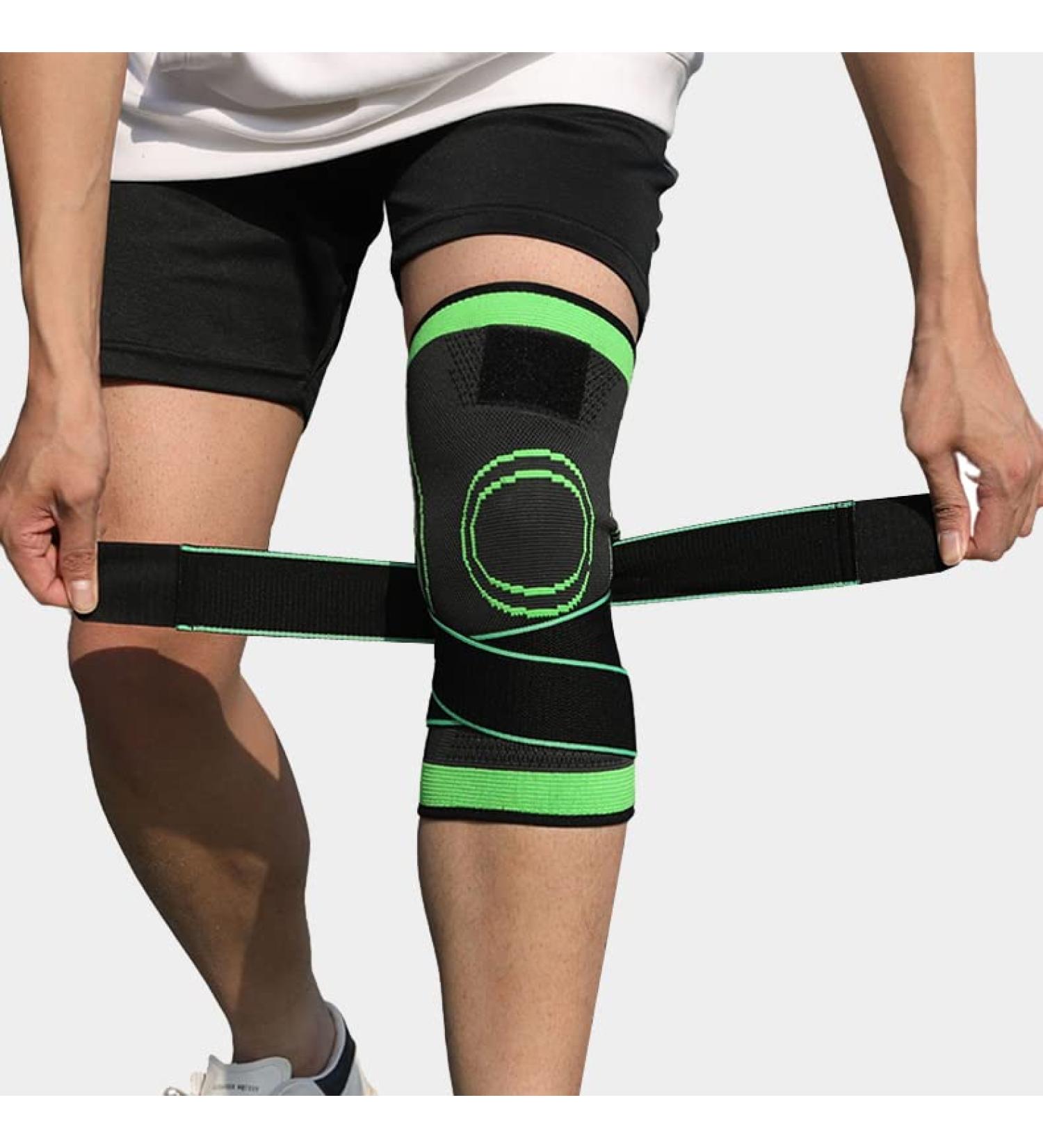 Knee Braces for Pain Relief | Compression Fit Support Sleeves for Joint Pain & Arthritis - Wear Anywhere - L Green with Straps - Buy Online on GoSupps.com