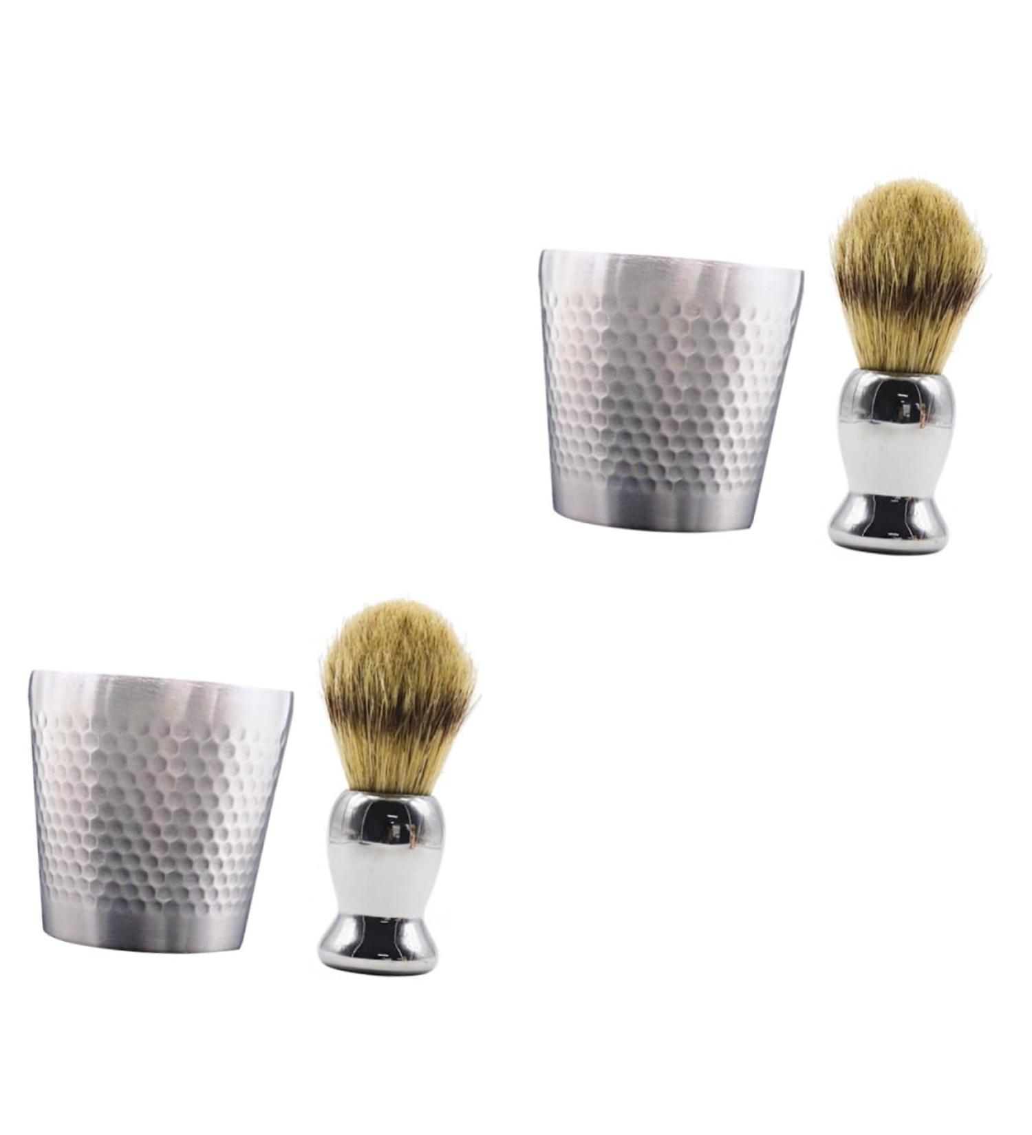 Premium Beard Brush Set with Stainless Steel Holder - 2PCS Barber Soap & Vintage Shaving Kit for Men | International Shipping - Buy Online on GoSupps.com