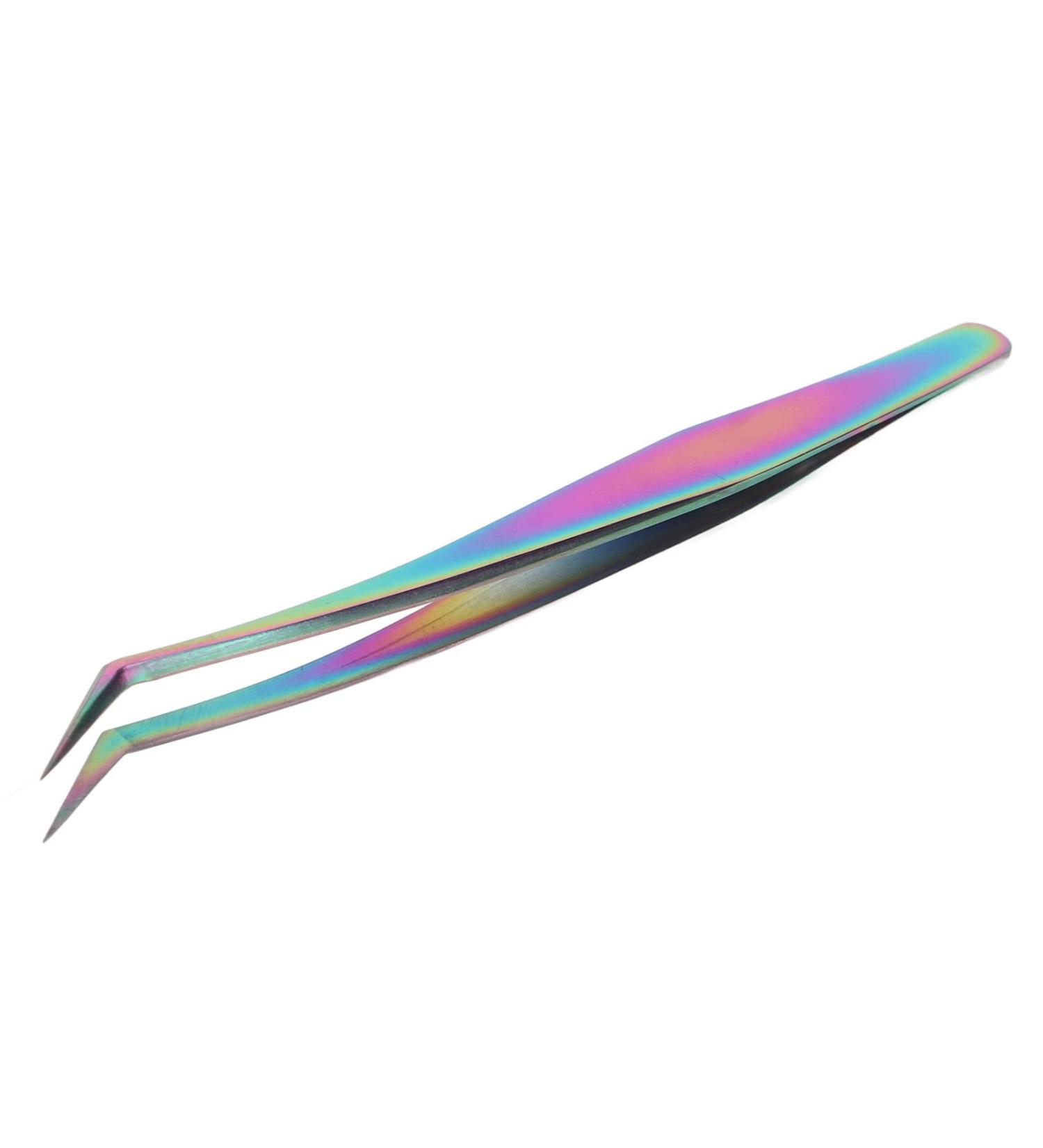 Colorful Stainless Steel Eyelash Tweezers for Perfect Extensions - Long Sloping Design for Home Use - Buy Online on GoSupps.com