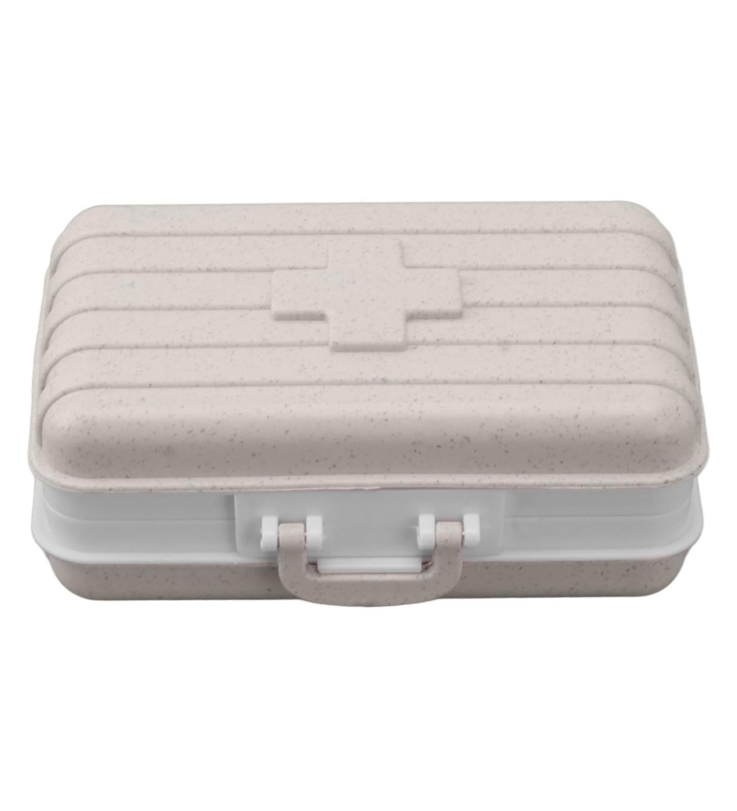 6 Compartment Mini Pill Box - Luggage Shaped Sealed Plastic Travel Pill Organizer (Beige - Buy Online on GoSupps.com
