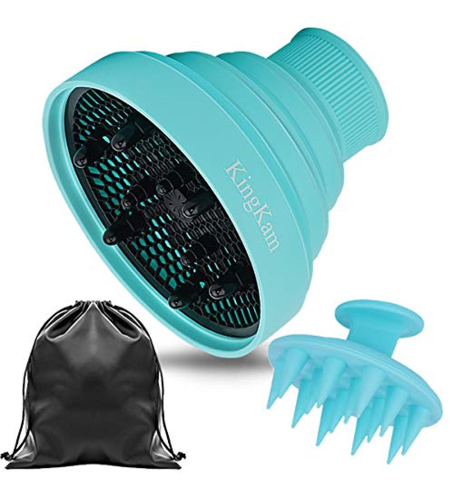 Collapsible Silicone Hair Dryer Diffuser Attachment - Lightweight Portable with Travel Bag in Blue - Buy Online on GoSupps.com