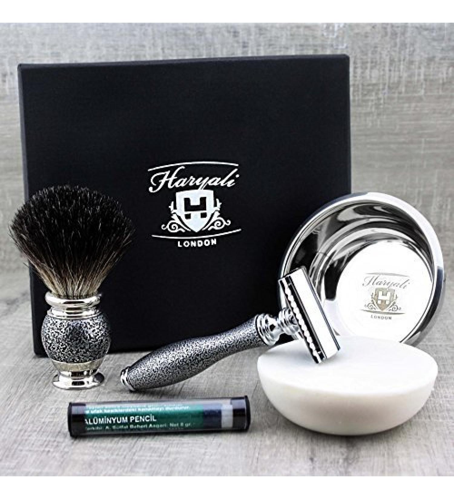 Buy Haryali London Antique Silver 5-in-1 Shaving Set | Luxury Shaving Brush Razor Soap & Bowl - International Shipping - Buy Online on GoSupps.com