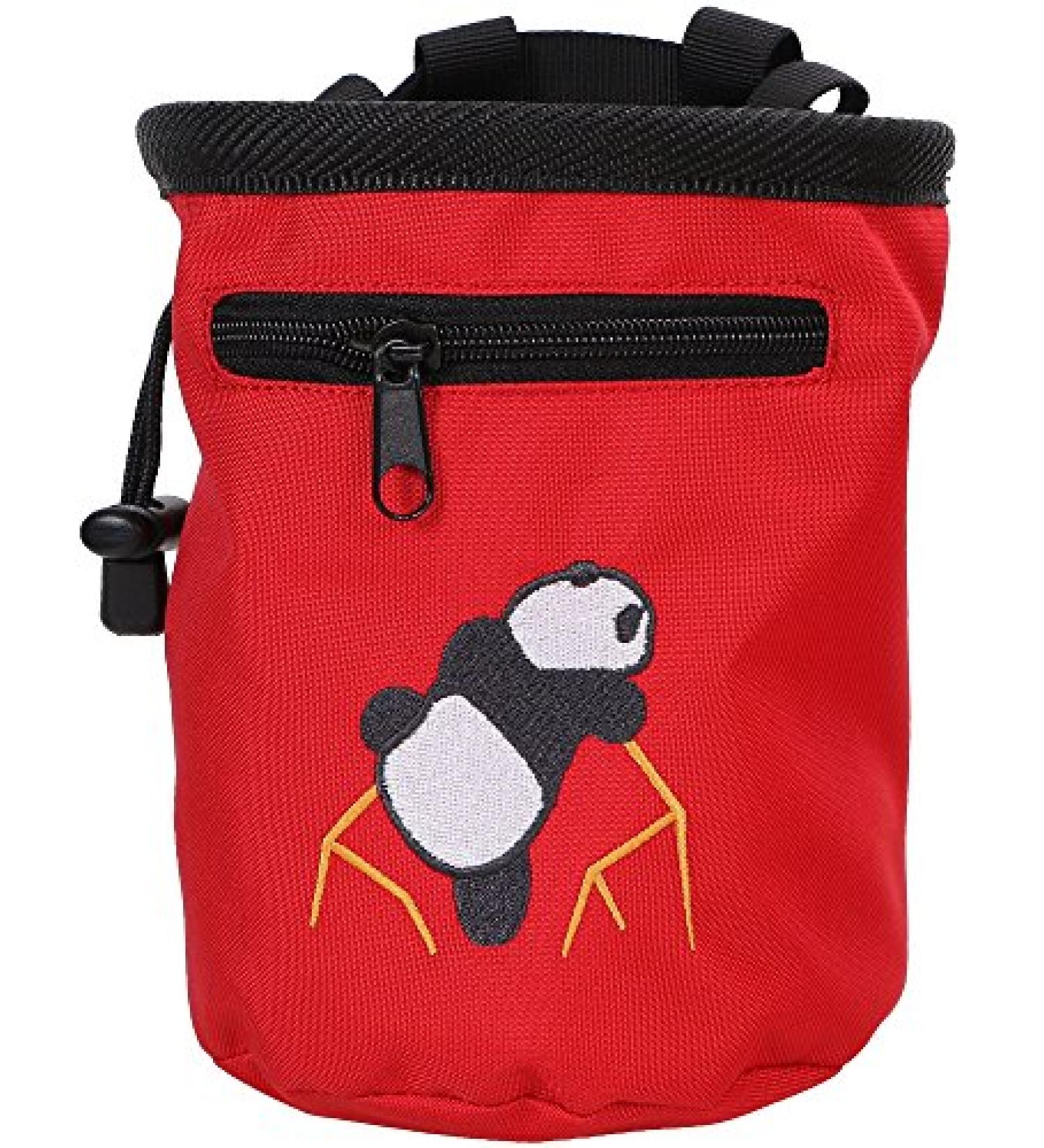 AMC Rock Climbing Panda Chalk Bag with Zipper Pocket - Red (6H x 4D) - Buy Online on GoSupps.com