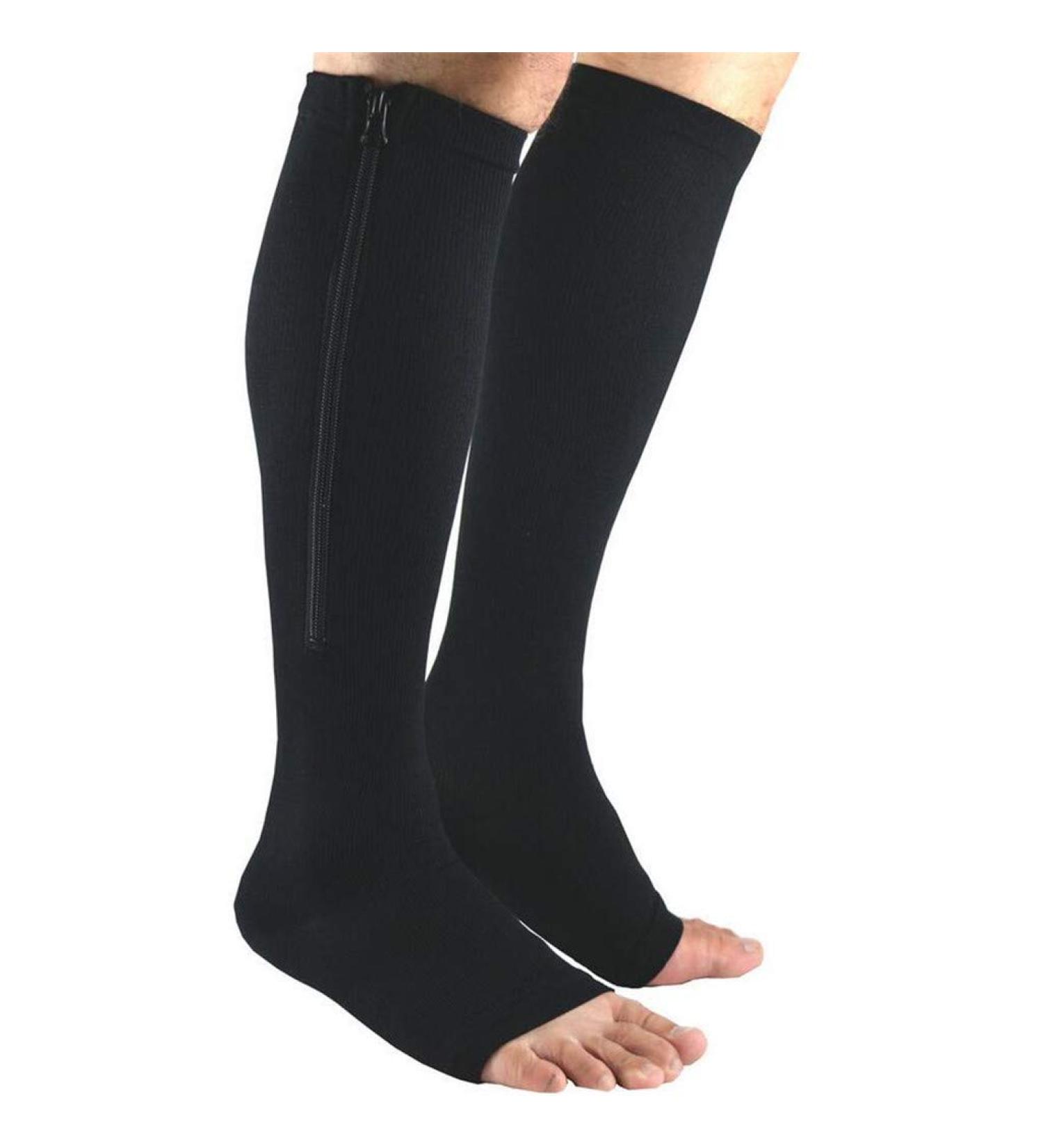 JHKJ Compression Socks for Men & Women - Open Toe Knee High Leg Support with Zipper - Black L/XL - Buy Online on GoSupps.com