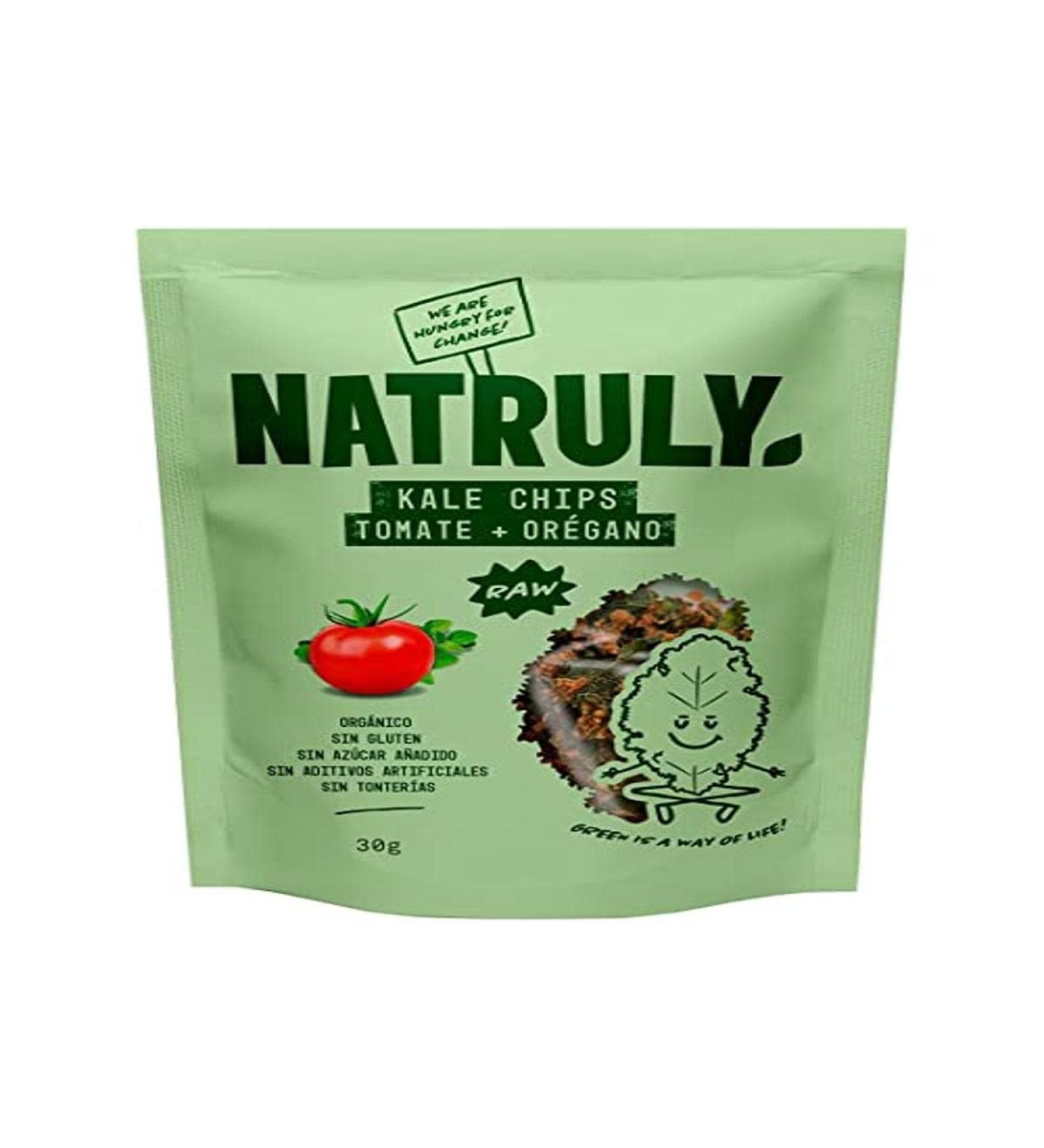 Natruly Kale Chips Sabor Italiano - Snack Saludable Orgánico Cruijiente con Semillas, Sin Gluten -30g