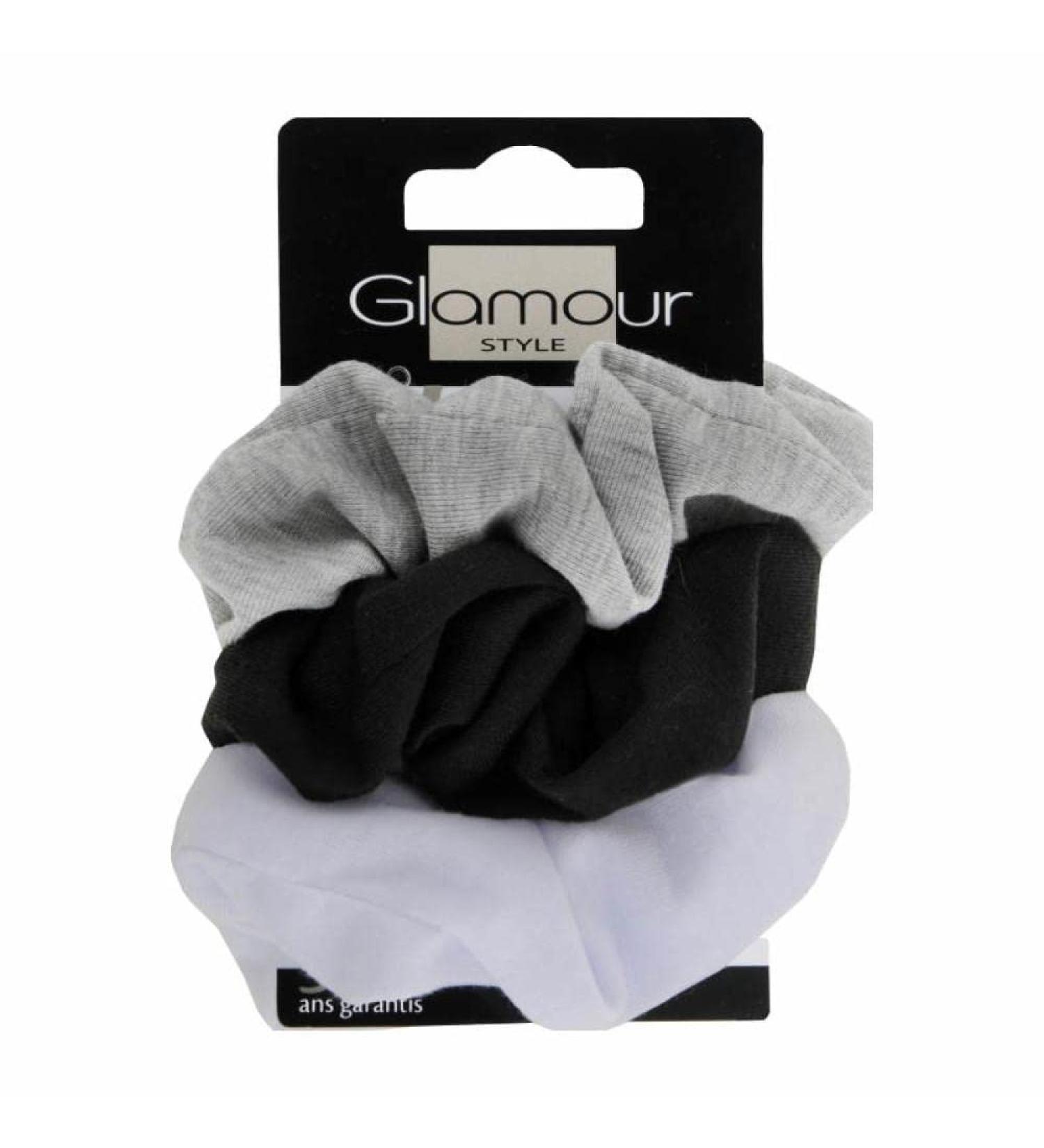 Glamour Style 3 Classic Hair Ties Black/Grey/White