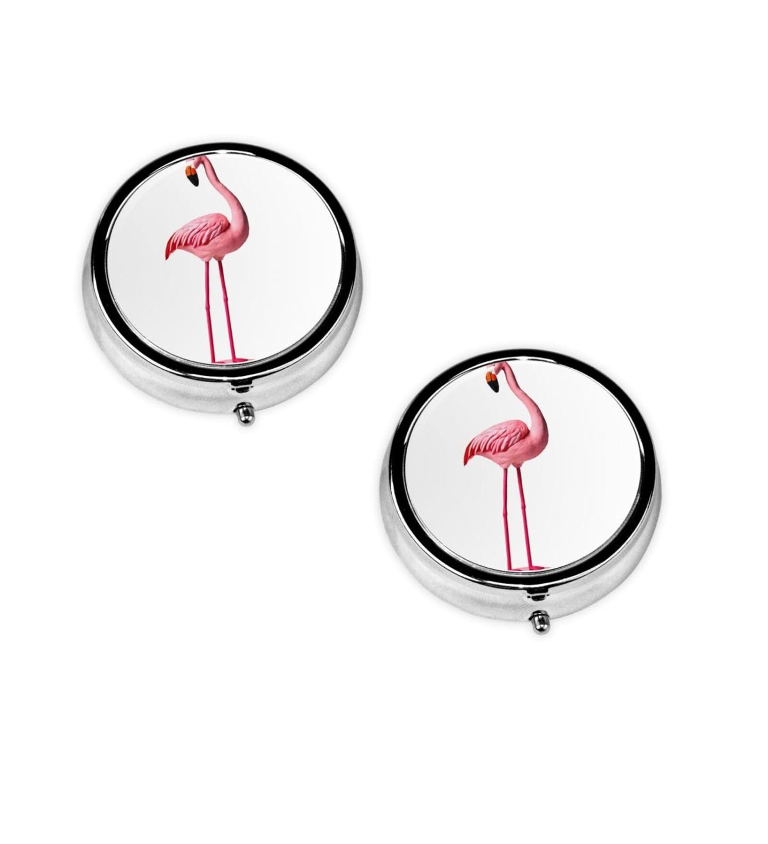 Flamingo Printed Mini Round Pill Box | 3 Compartment Travel Organizer | Portable Medicine Case for Home & Office - Buy Online on GoSupps.com