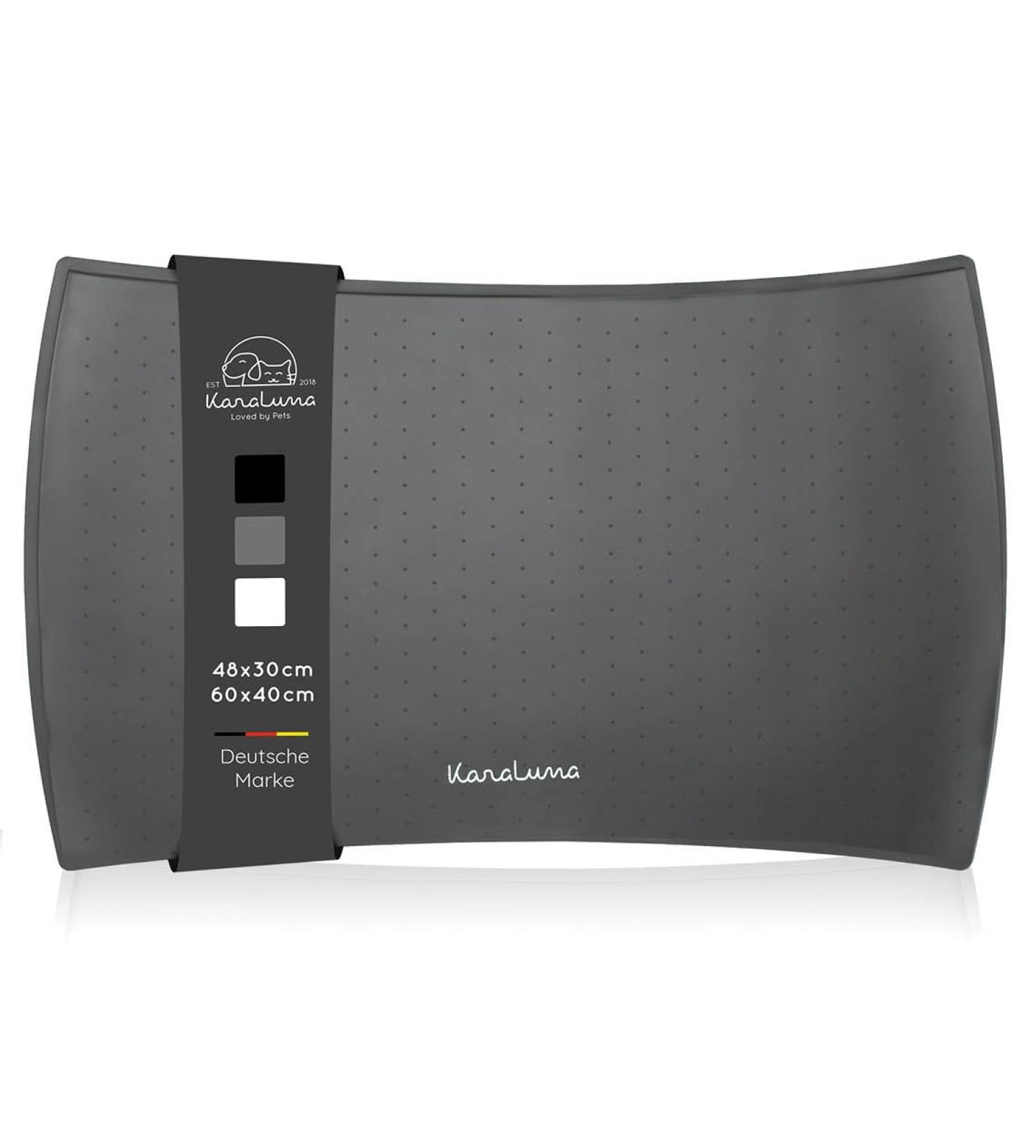 KaraLuna Premium Silicone Bowl Mat (60x40cm) - Curved Grey Design for Pets - Durable & Non-Slip - International Shipping Available - Buy Online on GoSupps.com