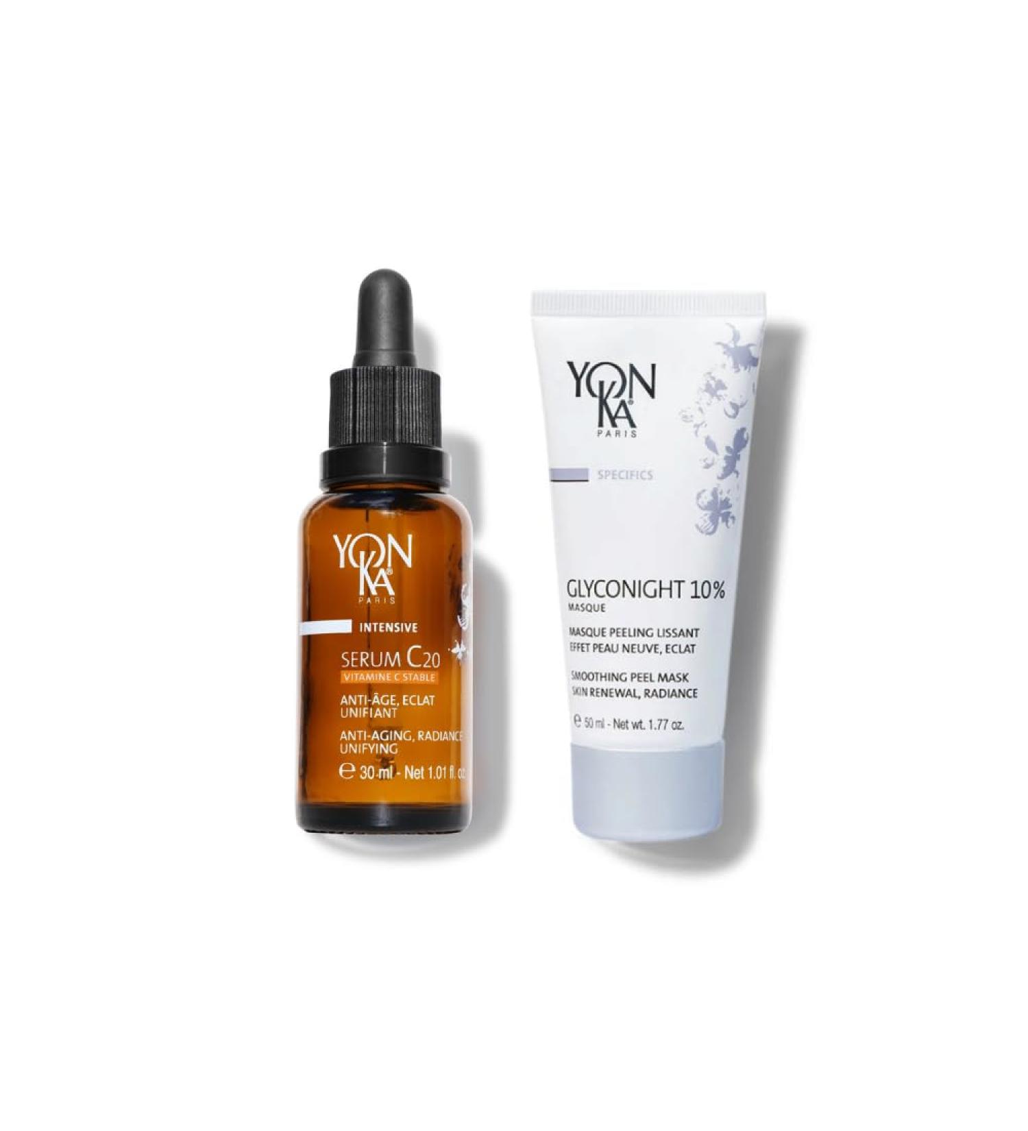  Yonka New Skin & Intense Radiance Duo - Yonka Vitamin C Serum 30ml + Glyconight Mask 50ml - Anti-Aging Radiance Dark Spot Reduction New Skin - 99.9% Natural Ingredients - Buy Online on GoSupps.com