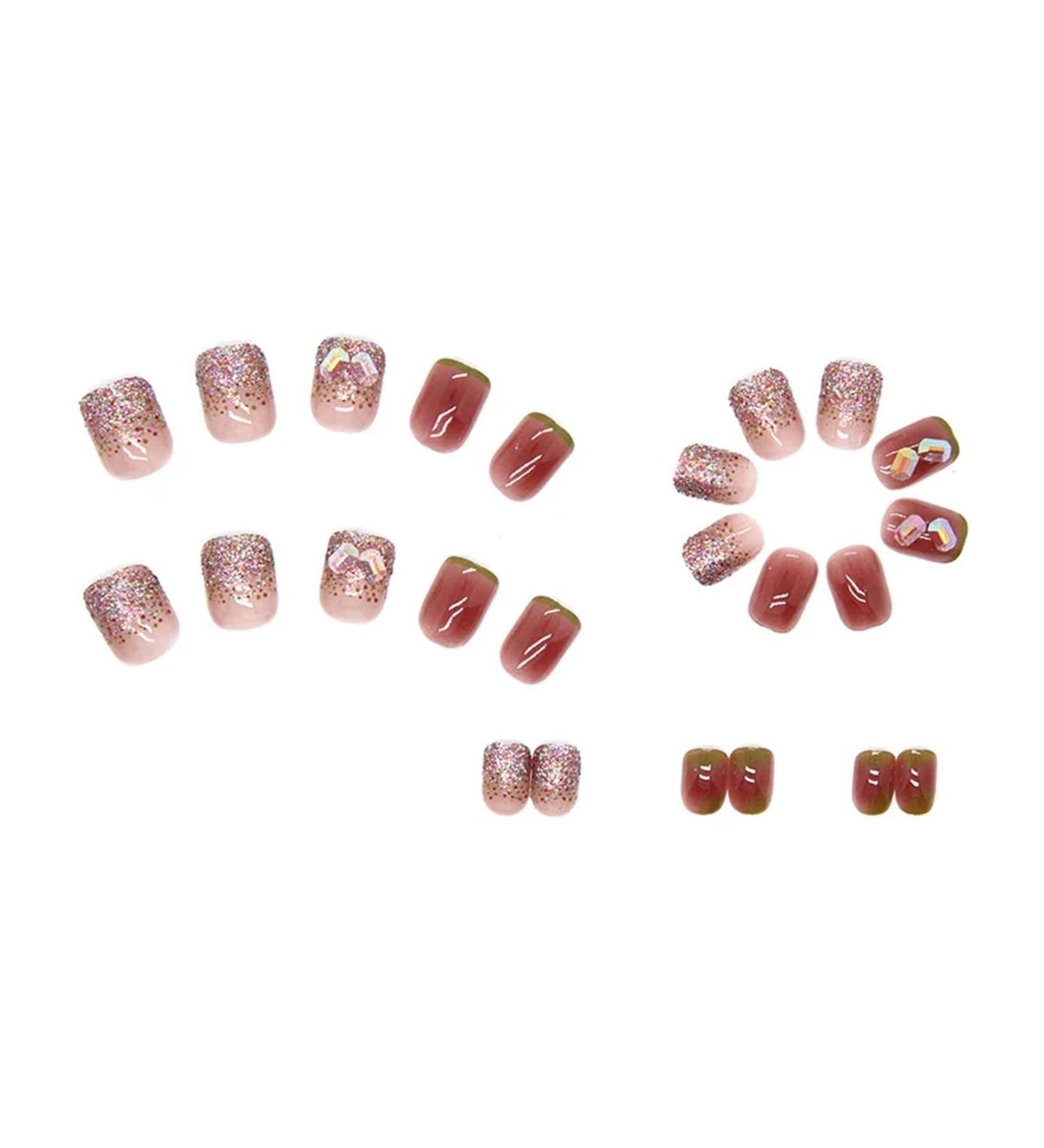 Buy Finished Artificial Nail Manicure | 24pcs Diamond Short Square Flash Fake Nails with Aurora Tool - International Shipping Available - Buy Online on GoSupps.com