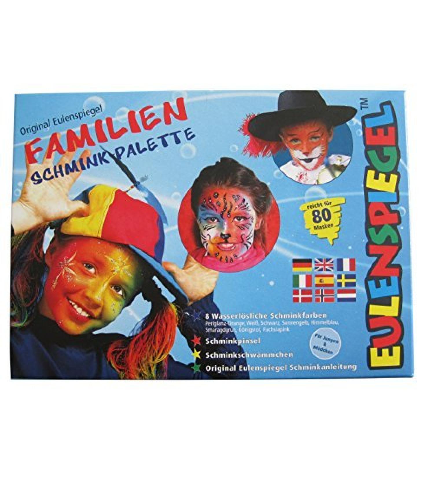 Eulenspiegel - Make-up palette families 8 professional aqua colours 1 brush 1 sponge 1 make-up instructions and make-up sponges