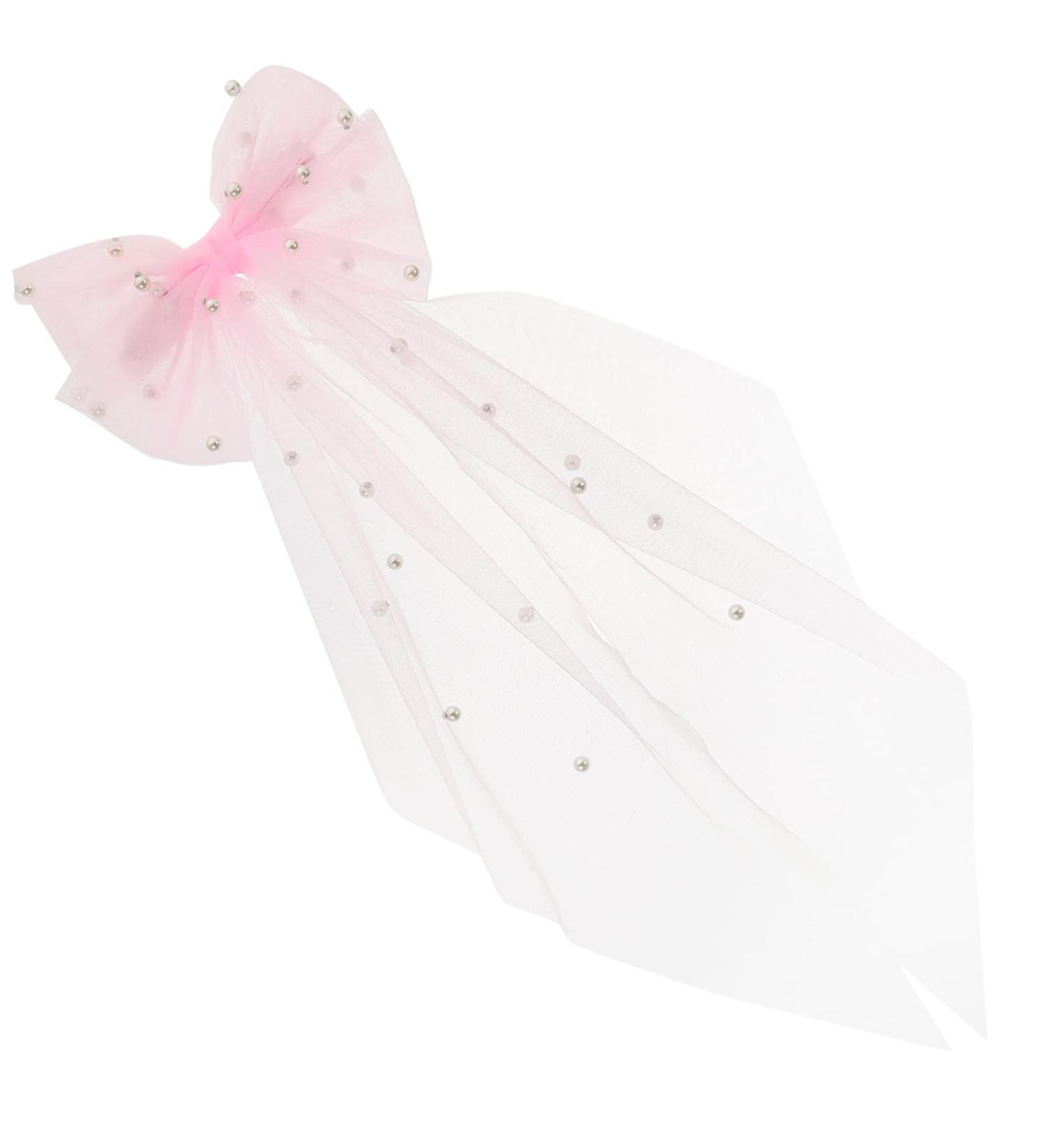 Beavorty Mesh Ribbon Hairpin girls white hair bow bridal bow veil bridal veils for wedding bride bachelorette accessories girl headdress big bows bridesmaid Hair piece pearl bow tie - Buy Online on GoSupps.com