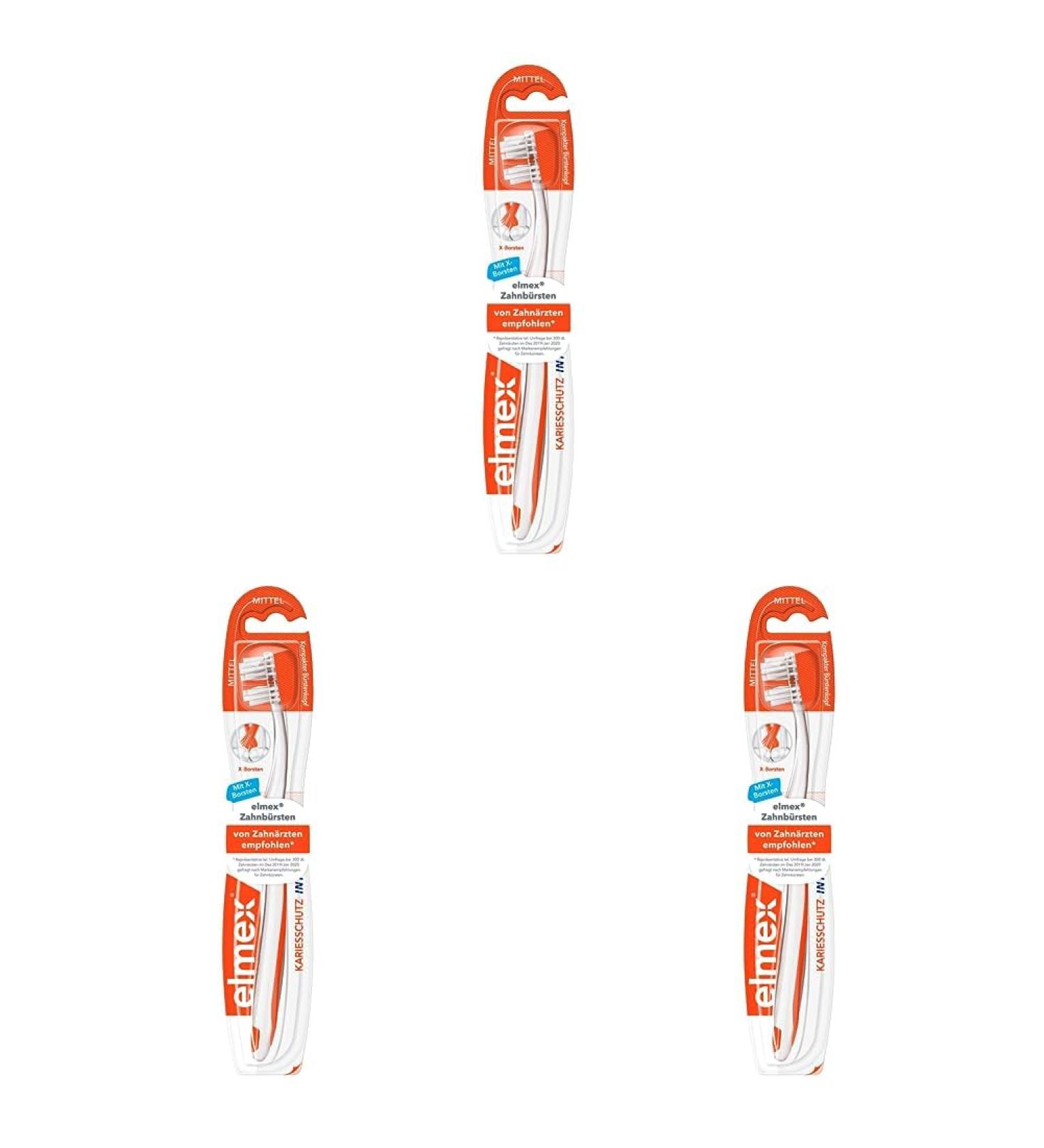Elmex Toothbrush Caries Protection InterX Medium - 3 Pack | X-Bristles for Thorough Cleaning & Short Head for Molars - Buy Online on GoSupps.com