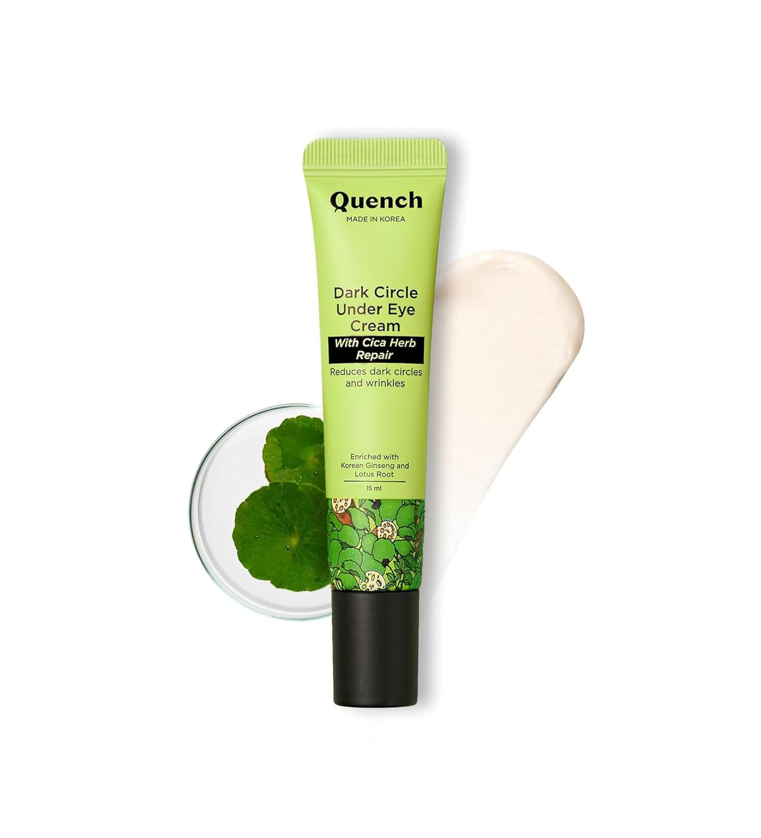 Quench Korean Dark Circle Under Eye Cream with Cooling Massage Roller | Enriched with Cica Herb Repair & Korean Ginseng | Reduces Puffiness & Fine Lines | Brightens Under Eye | Made in Korea (15ml) - Buy Online on GoSupps.com
