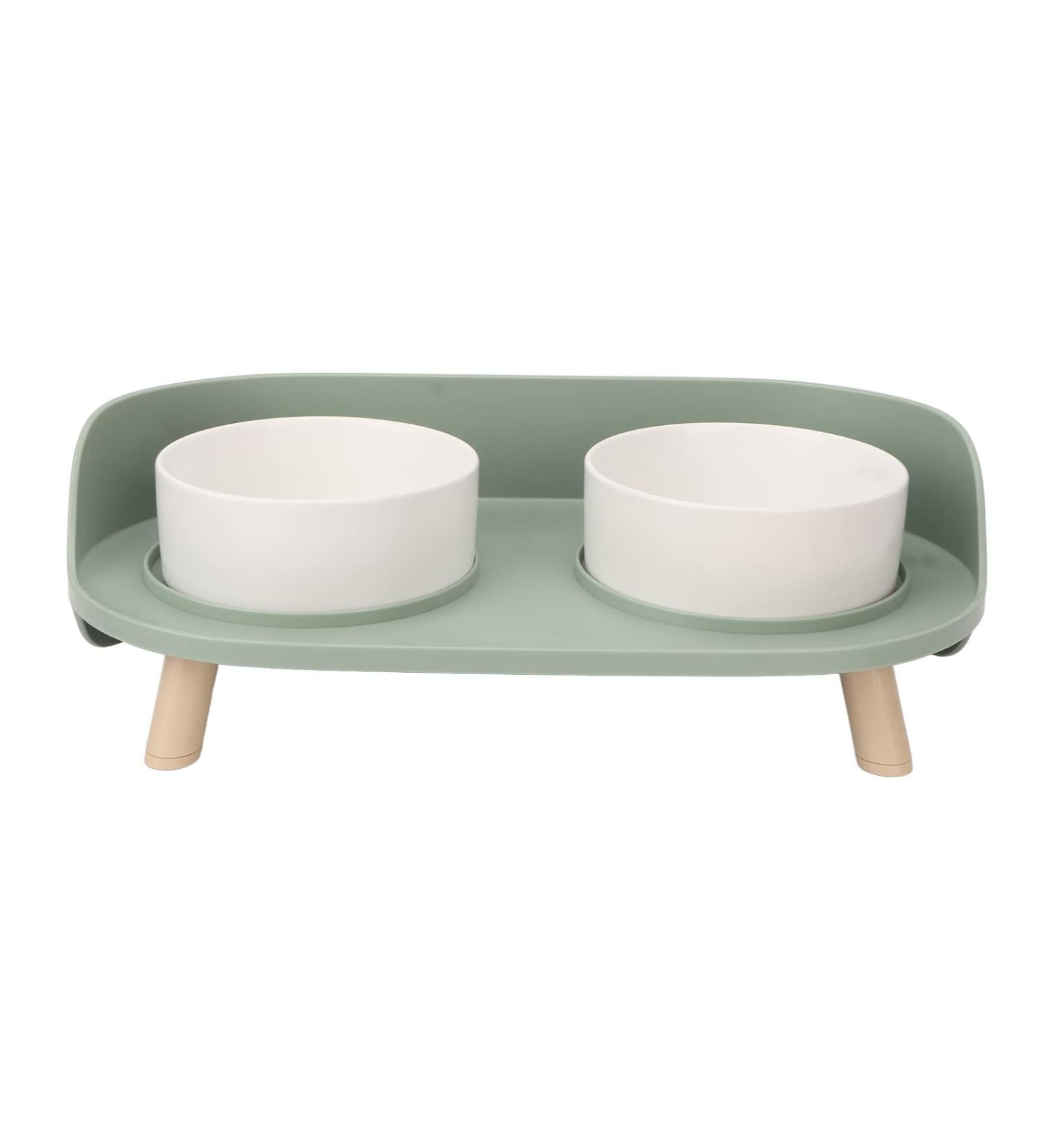 Kjaoyu Elevated Puppy Bowls for Food & Water | Ceramic Cat Bowls | Cervical Spine Protection | Double Feeder | Green & White - Buy Online on GoSupps.com