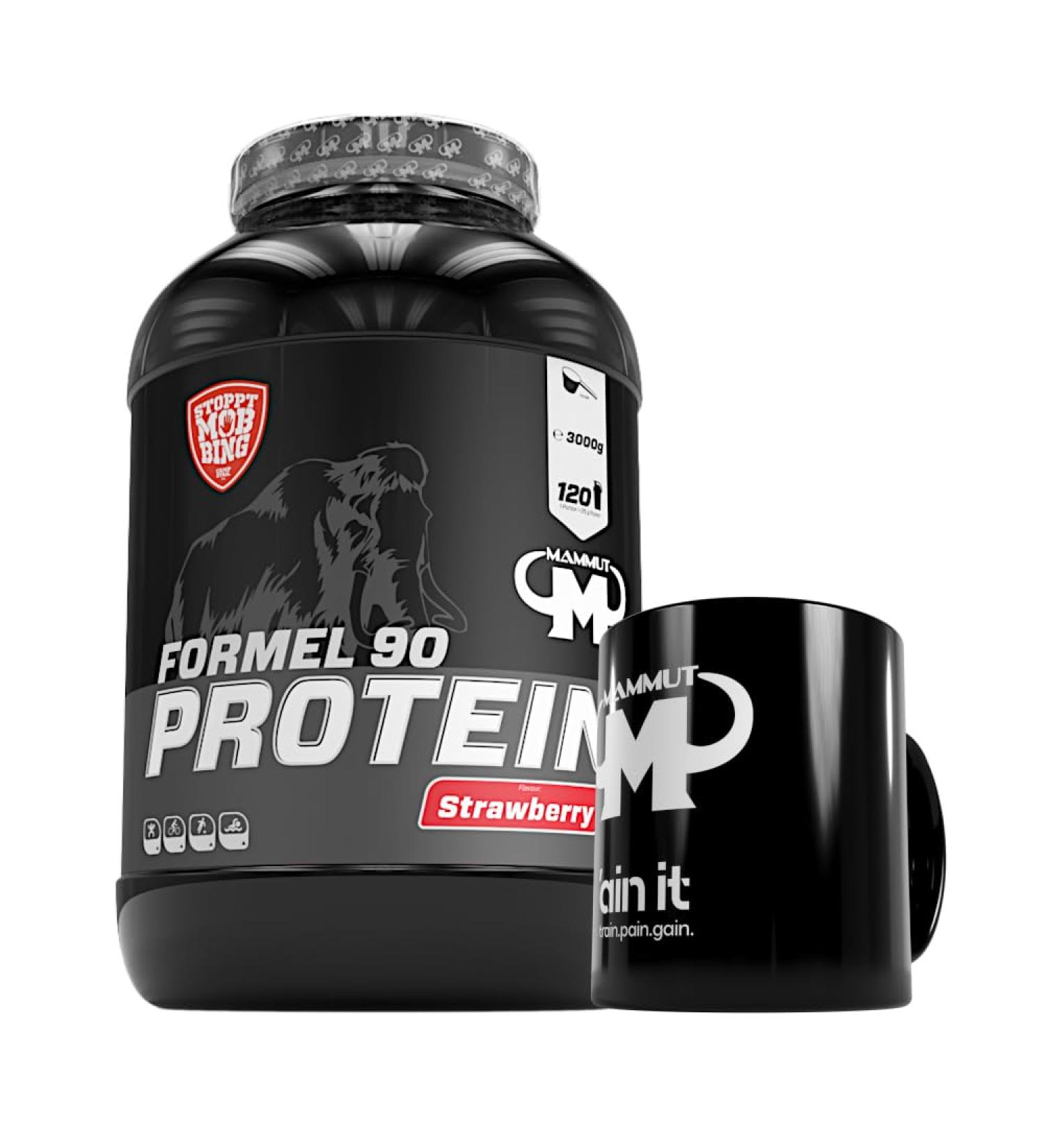 Buy 3kg Mammut Formula 90 Protein Shake Set (Strawberry + Ceramic Cup) - Premium Protein for Optimal Performance - Buy Online on GoSupps.com