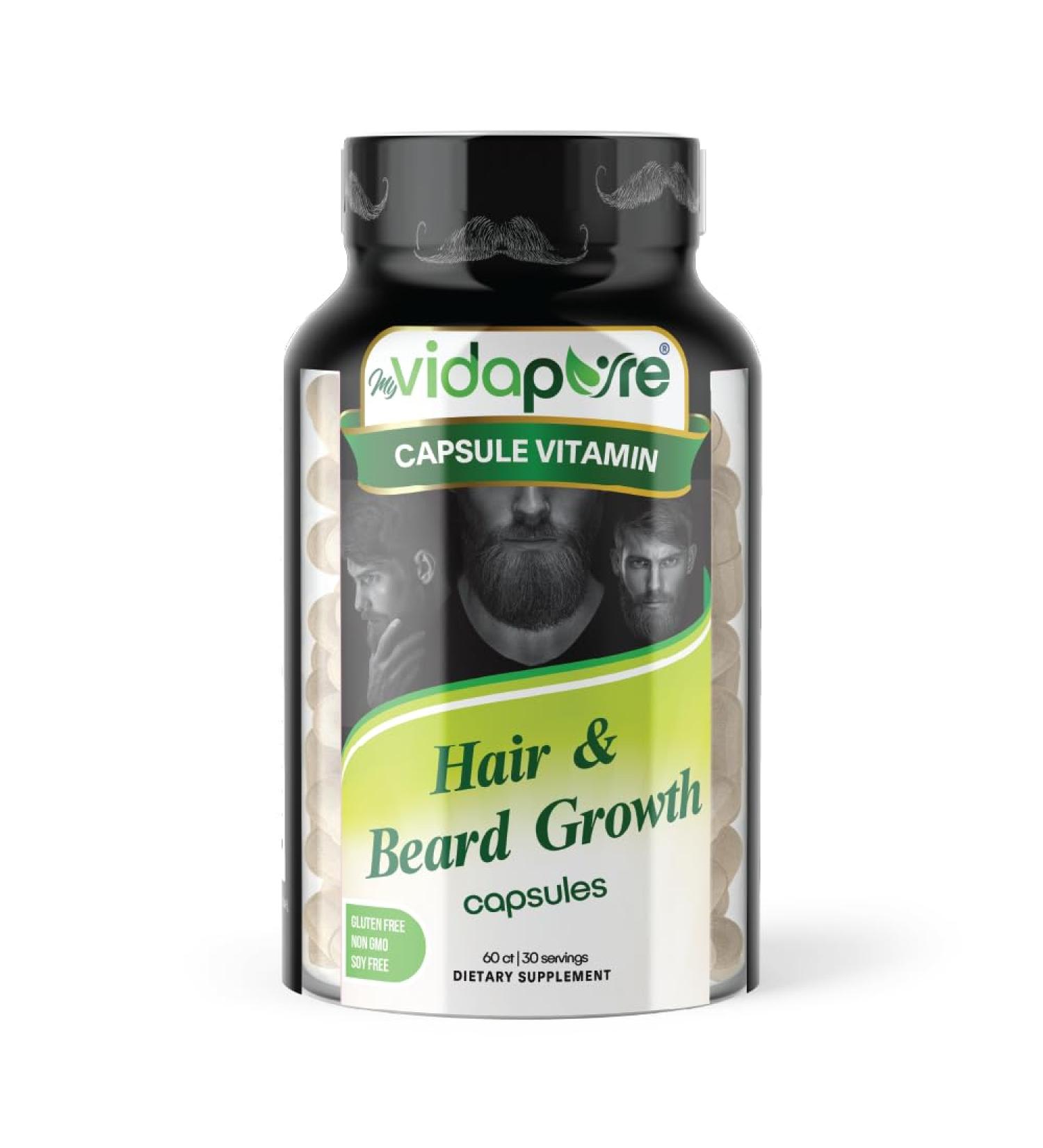MYVIDAPURE Beard Growth + Men's Skin & Nails 5000mcg Biotin Capsules - Vitamin C, D & B-Complex, Hydrolyzed Collagen | Non-GMO, Gluten-Free - Buy Online on GoSupps.com
